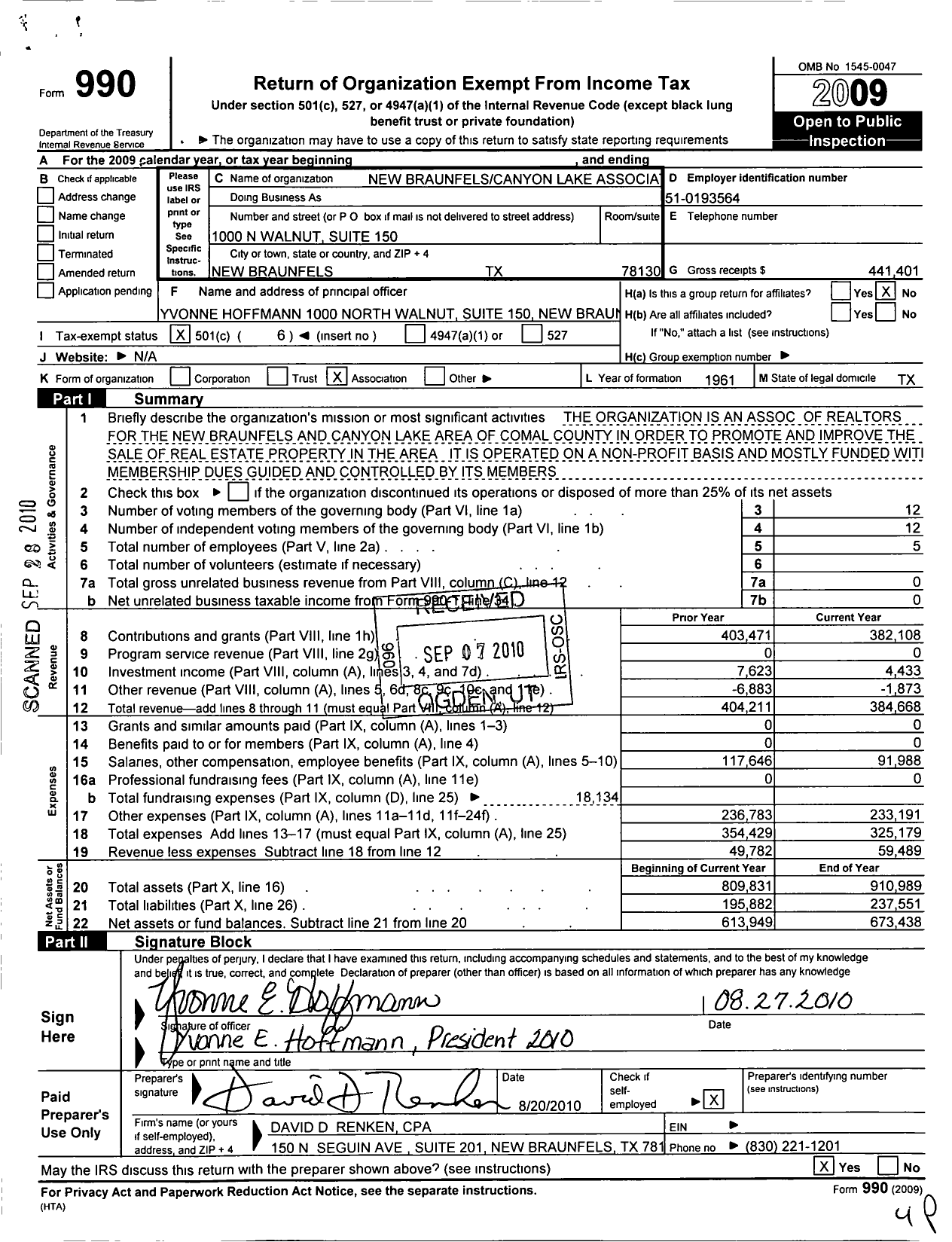 Image of first page of 2009 Form 990O for New Braunfels-Canyon Lake