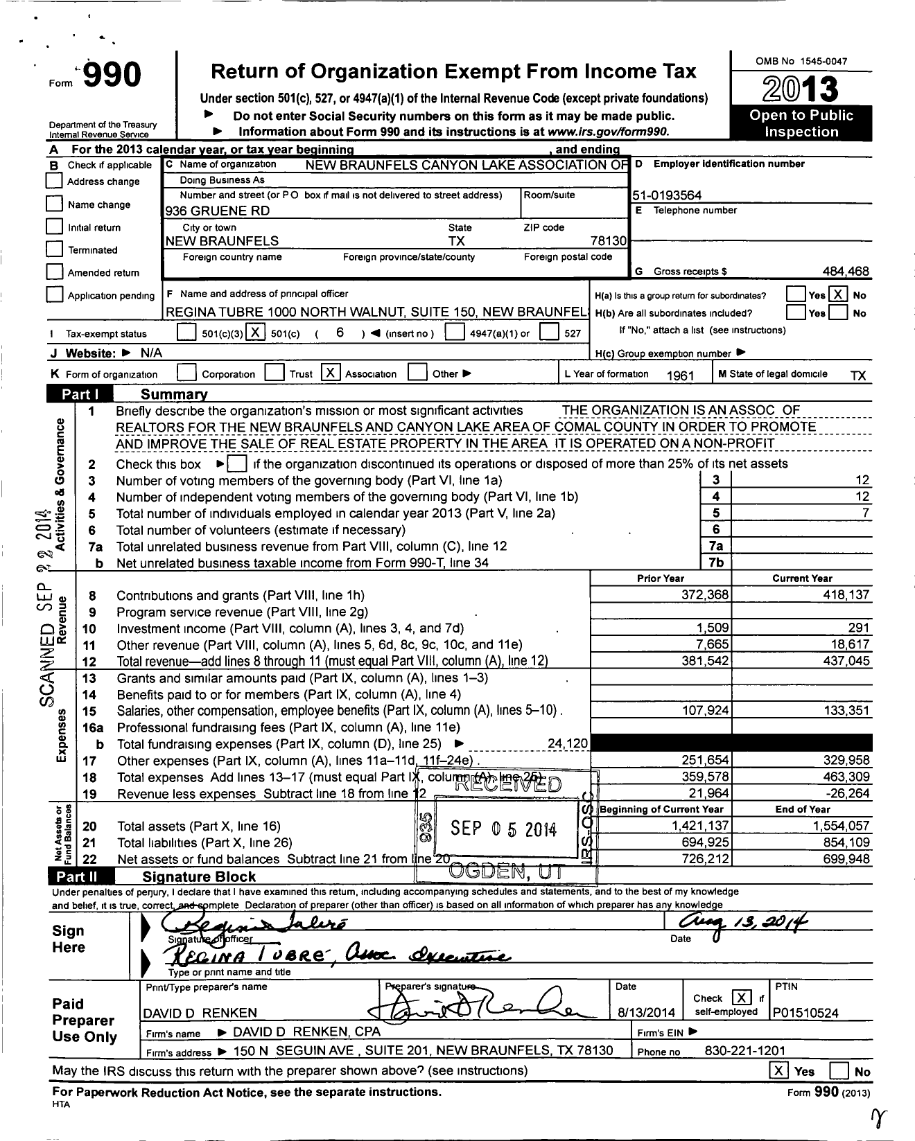 Image of first page of 2013 Form 990O for New Braunfels-Canyon Lake