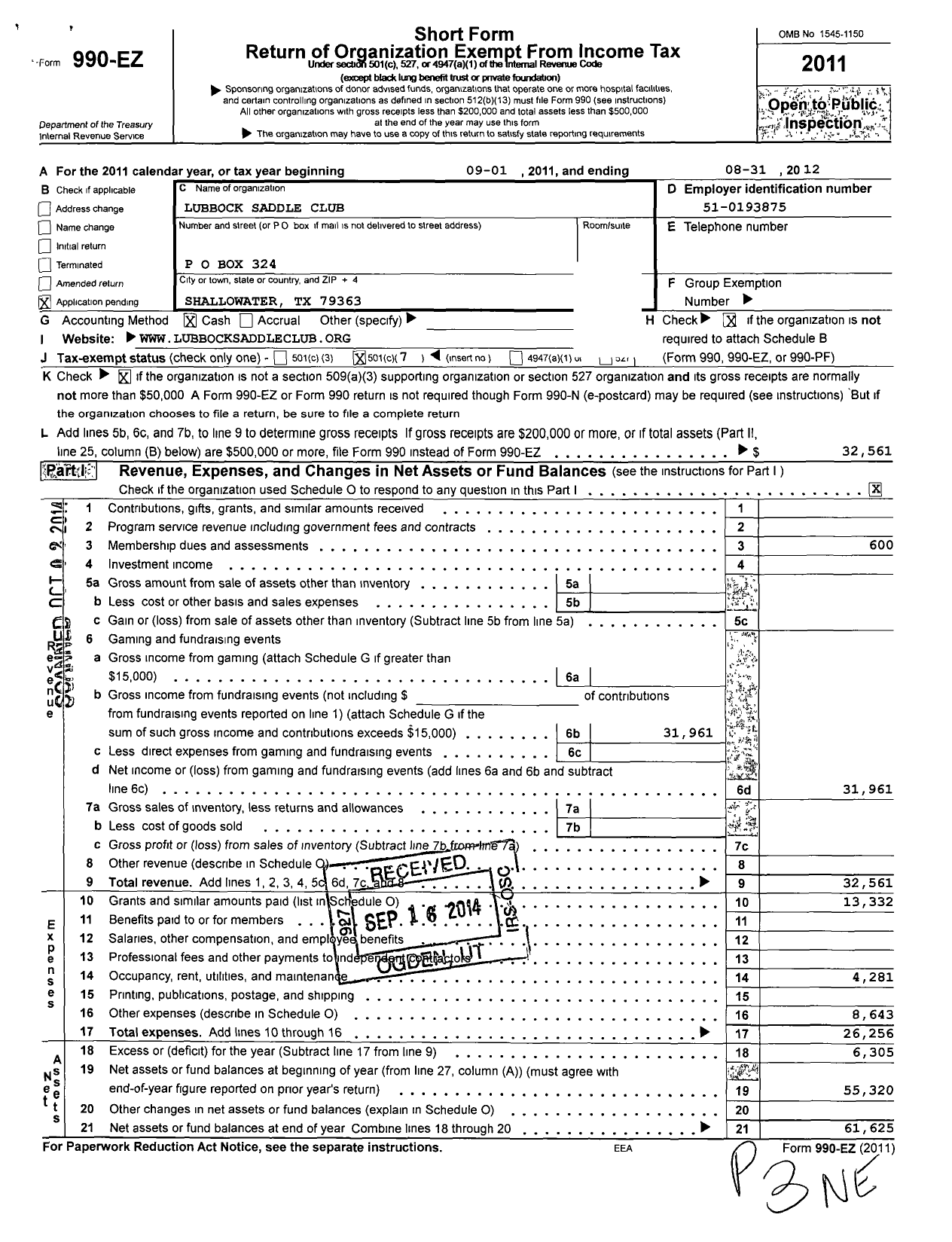 Image of first page of 2011 Form 990EO for Lubbock Saddle Club