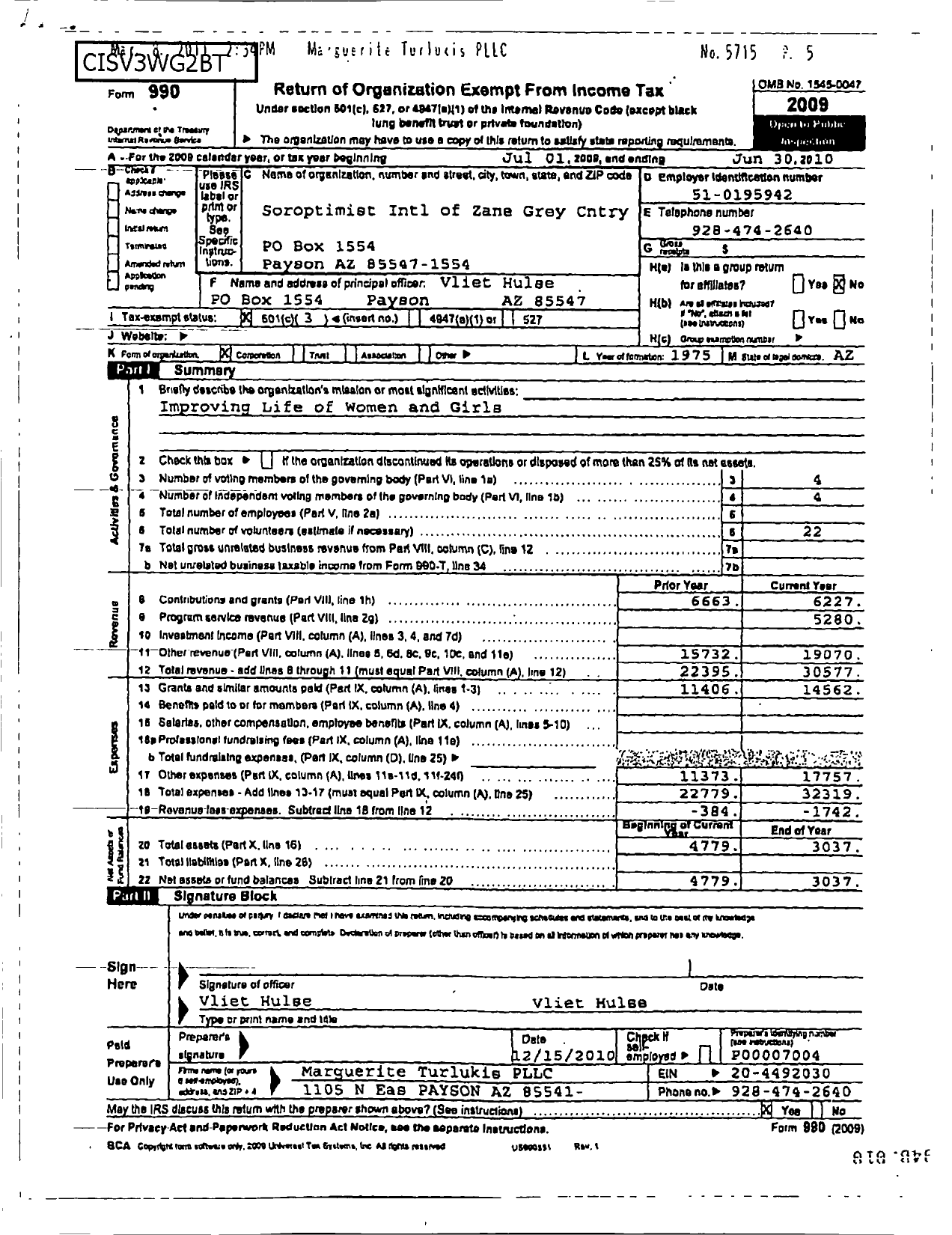 Image of first page of 2009 Form 990R for Soroptimist International of the Americas - 114129 Zane Grey Country Az