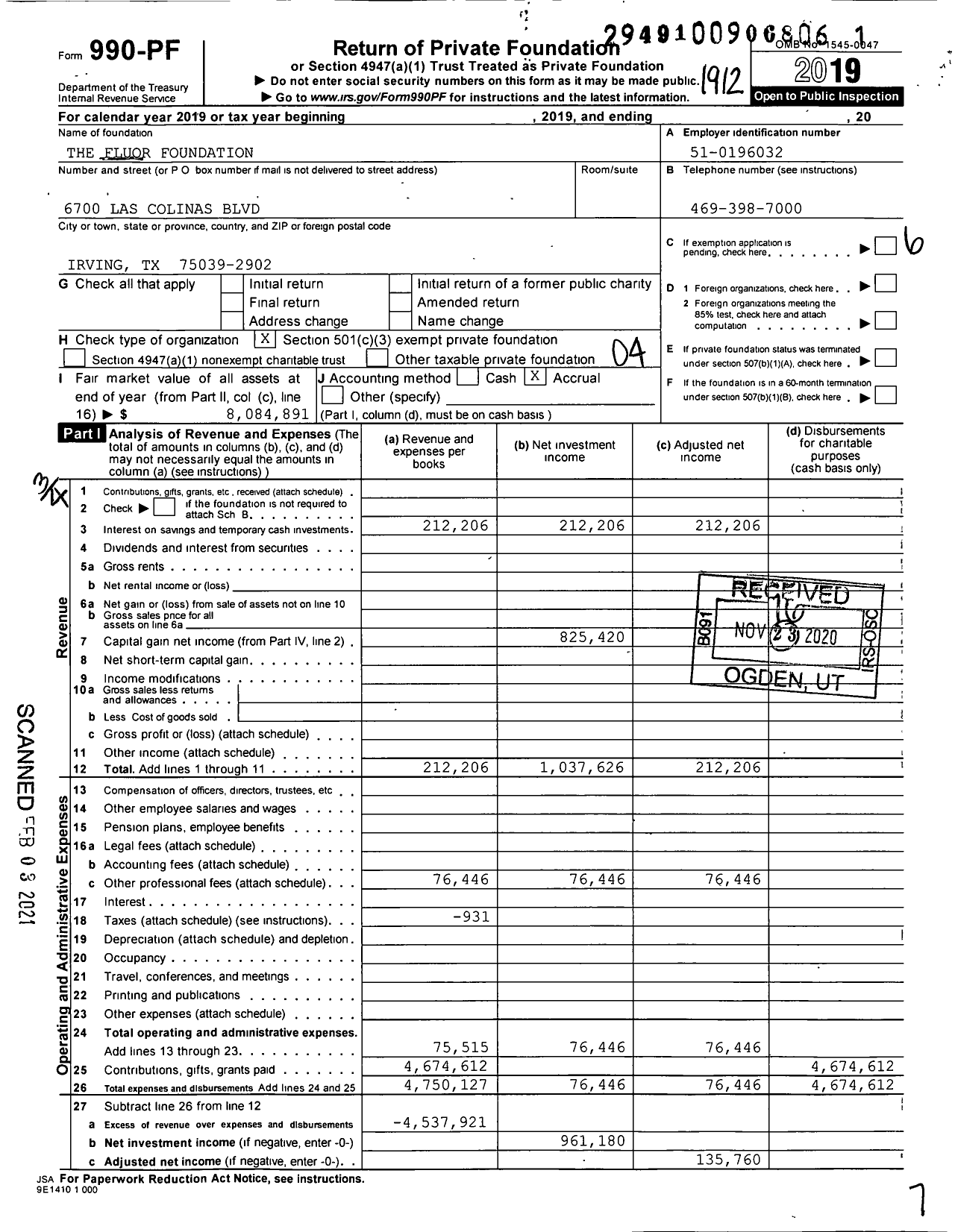 Image of first page of 2019 Form 990PF for Fluor Foundation