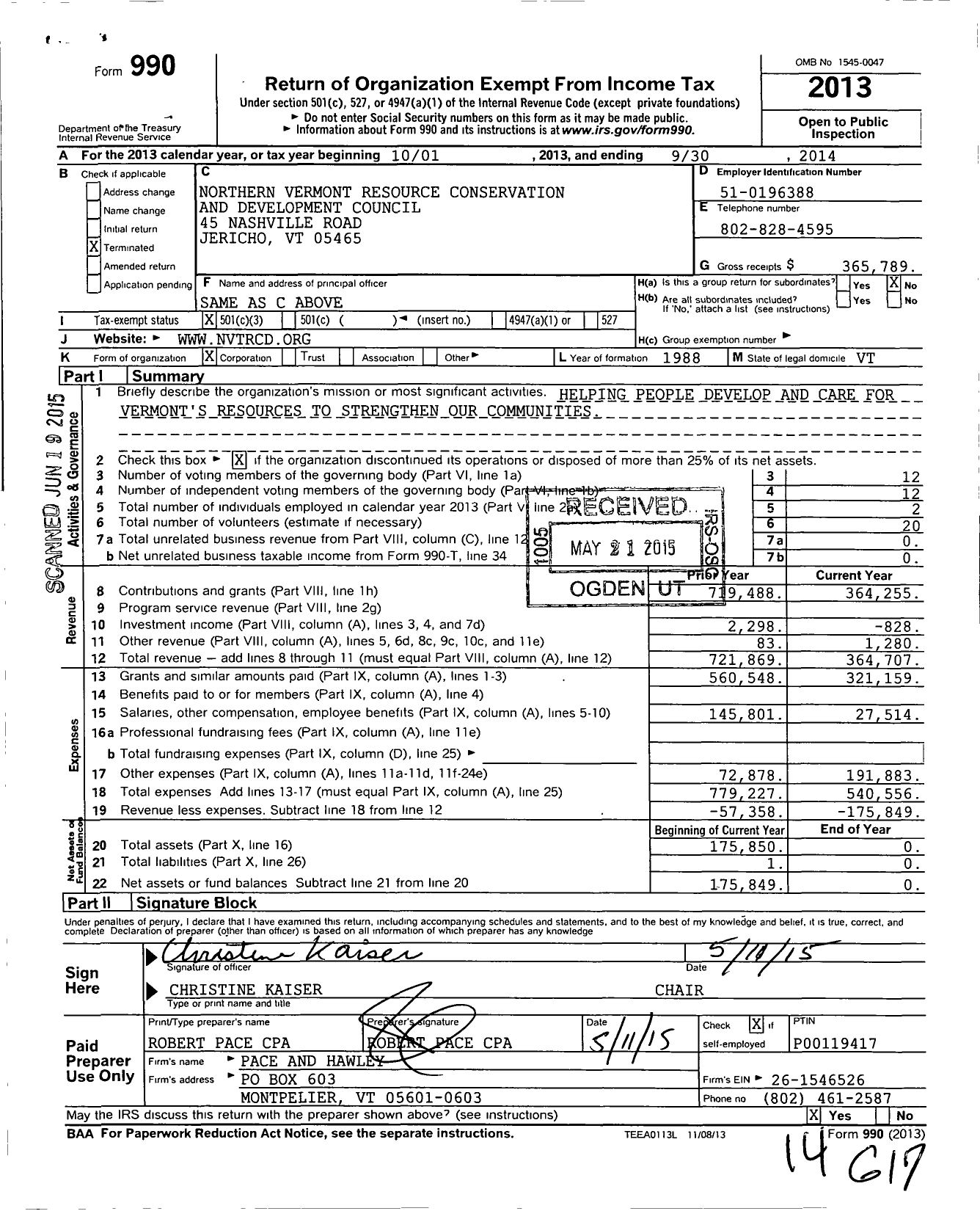 Image of first page of 2013 Form 990 for Northern Vermont Resource Conservation and Development Council