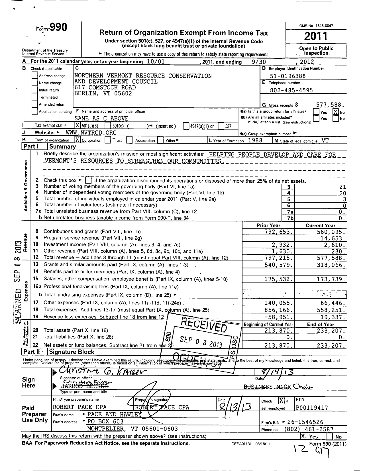 Image of first page of 2011 Form 990 for Northern Vermont Resource Conservation and Development Council