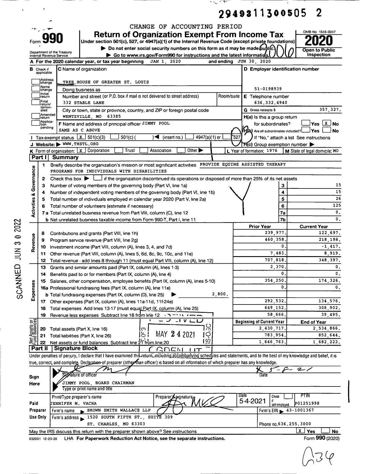 Image of first page of 2019 Form 990 for Tree House of Greater St Louis