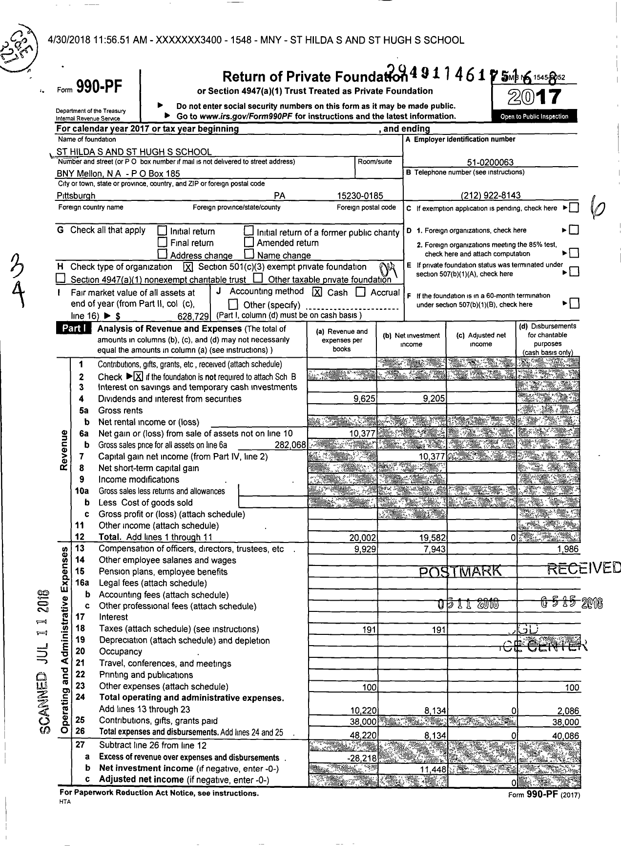 Image of first page of 2017 Form 990PF for St Hilda's and St Hugh's School