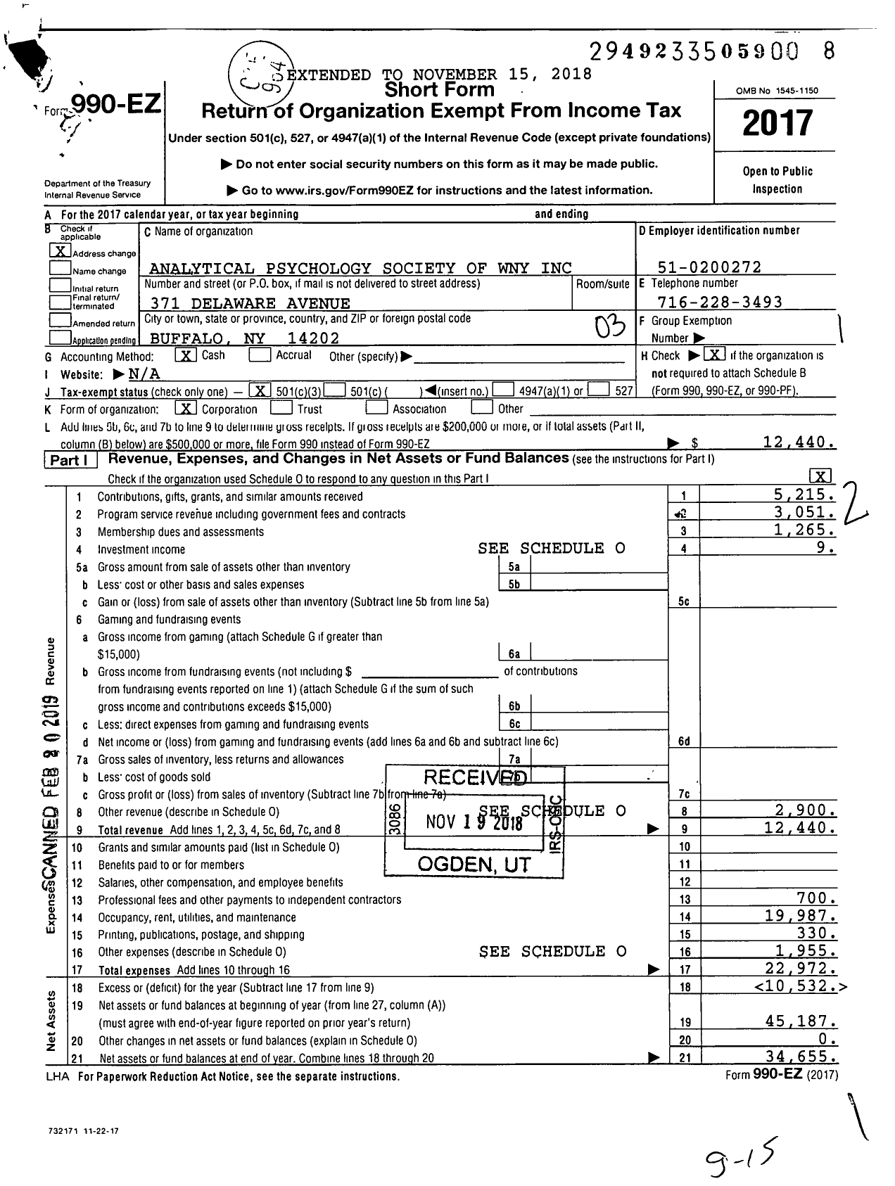 Image of first page of 2017 Form 990EZ for Analytical Psychology Society