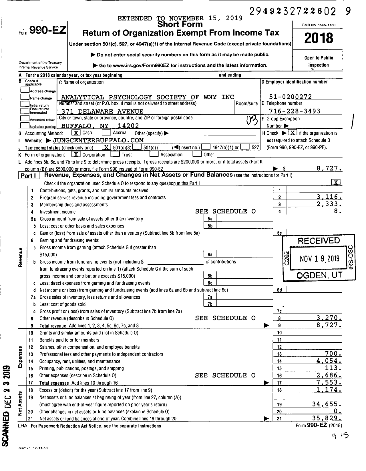 Image of first page of 2018 Form 990EZ for Analytical Psychology Society