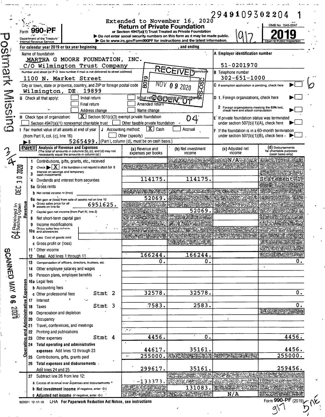 Image of first page of 2019 Form 990PF for The Martha and Hunter Grubb Foundation