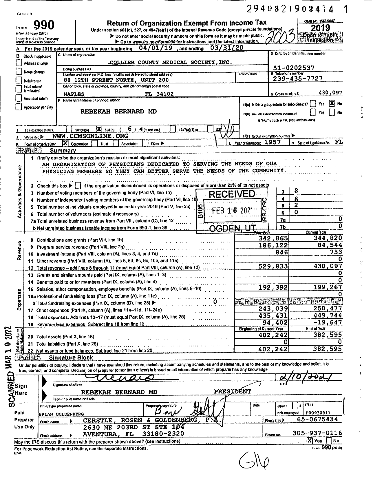 Image of first page of 2019 Form 990O for Collier County Medical Society