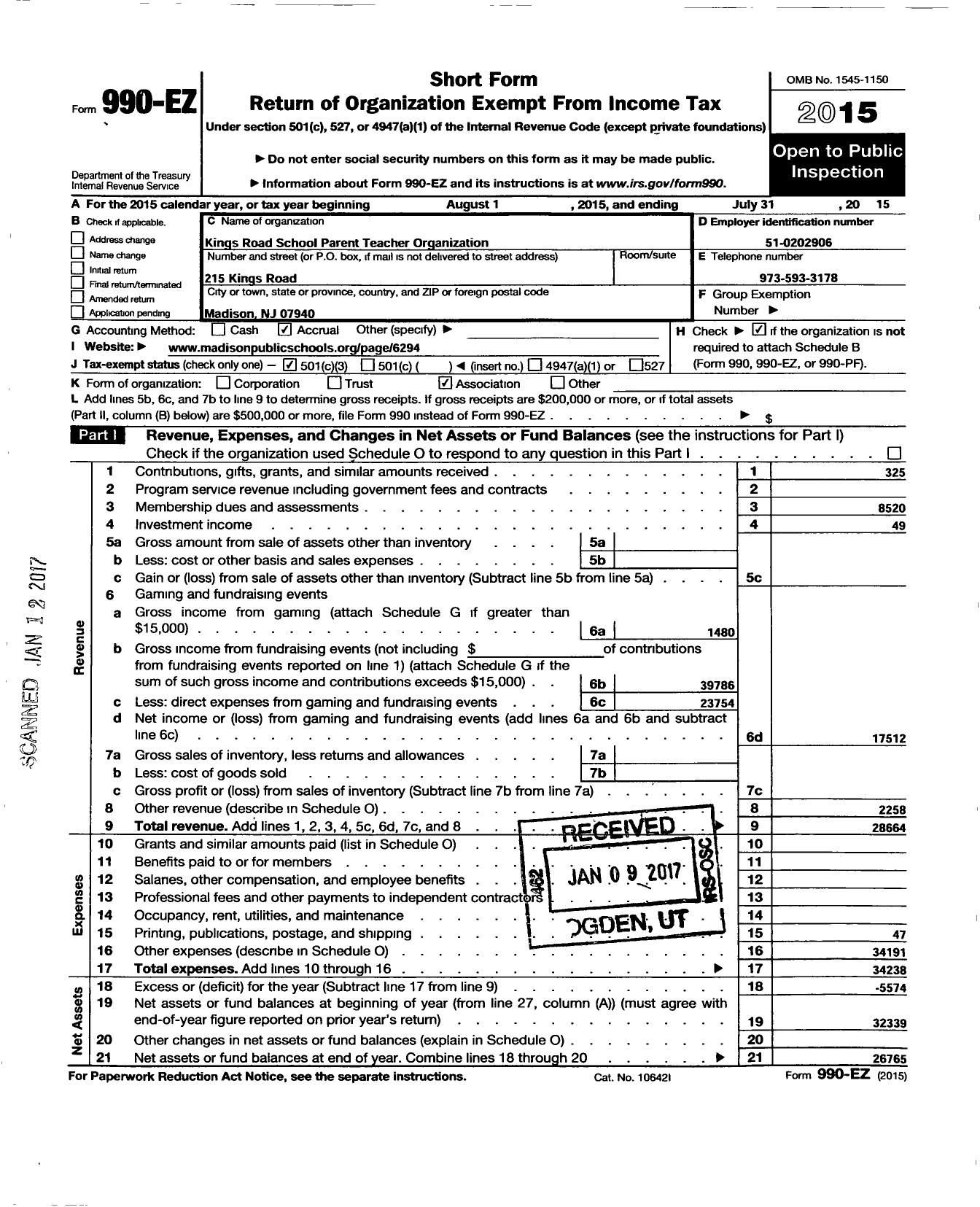 Image of first page of 2014 Form 990EZ for Kings Road School Parent Teacher Organization Pto