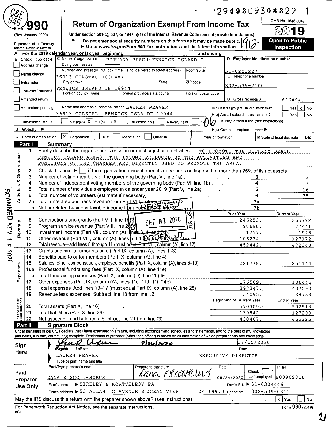 Image of first page of 2019 Form 990O for Bethany Beach-Fenwick Island Commerce