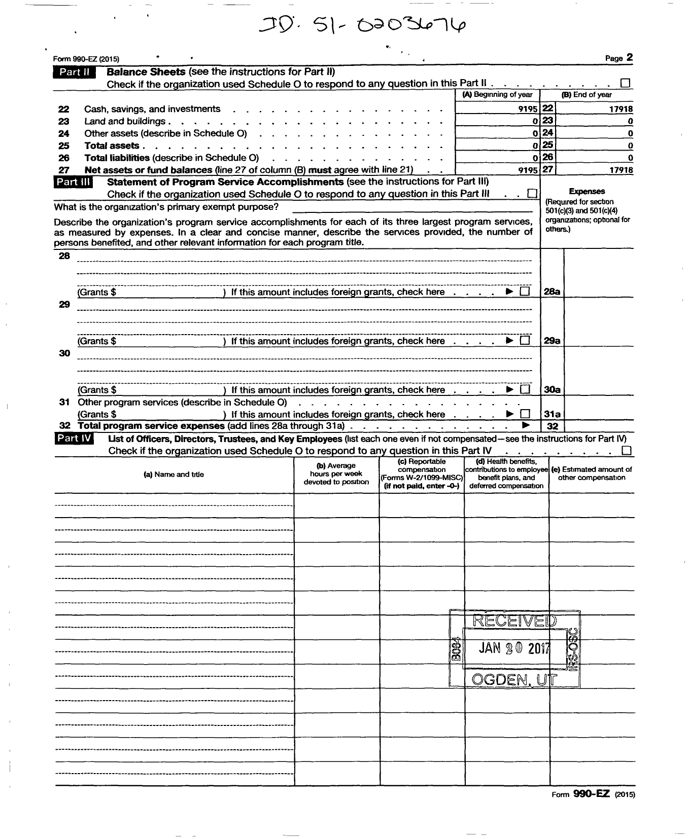 Image of first page of 2015 Form 990ER for Texas PTA - 6068 Faubion Elementary