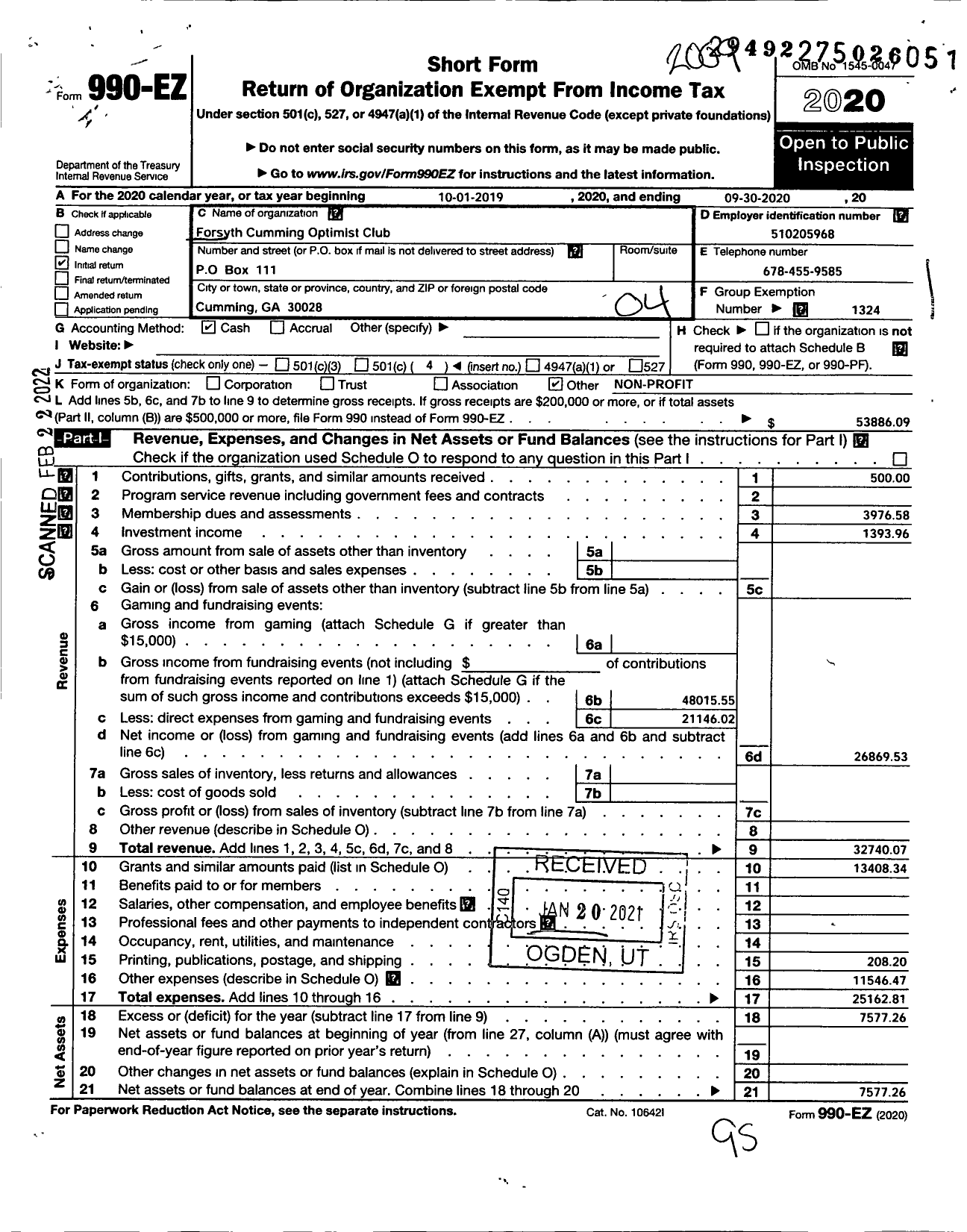 Image of first page of 2019 Form 990EO for Optimist International - 21078 Oc of Forsyth-Cumming Ga