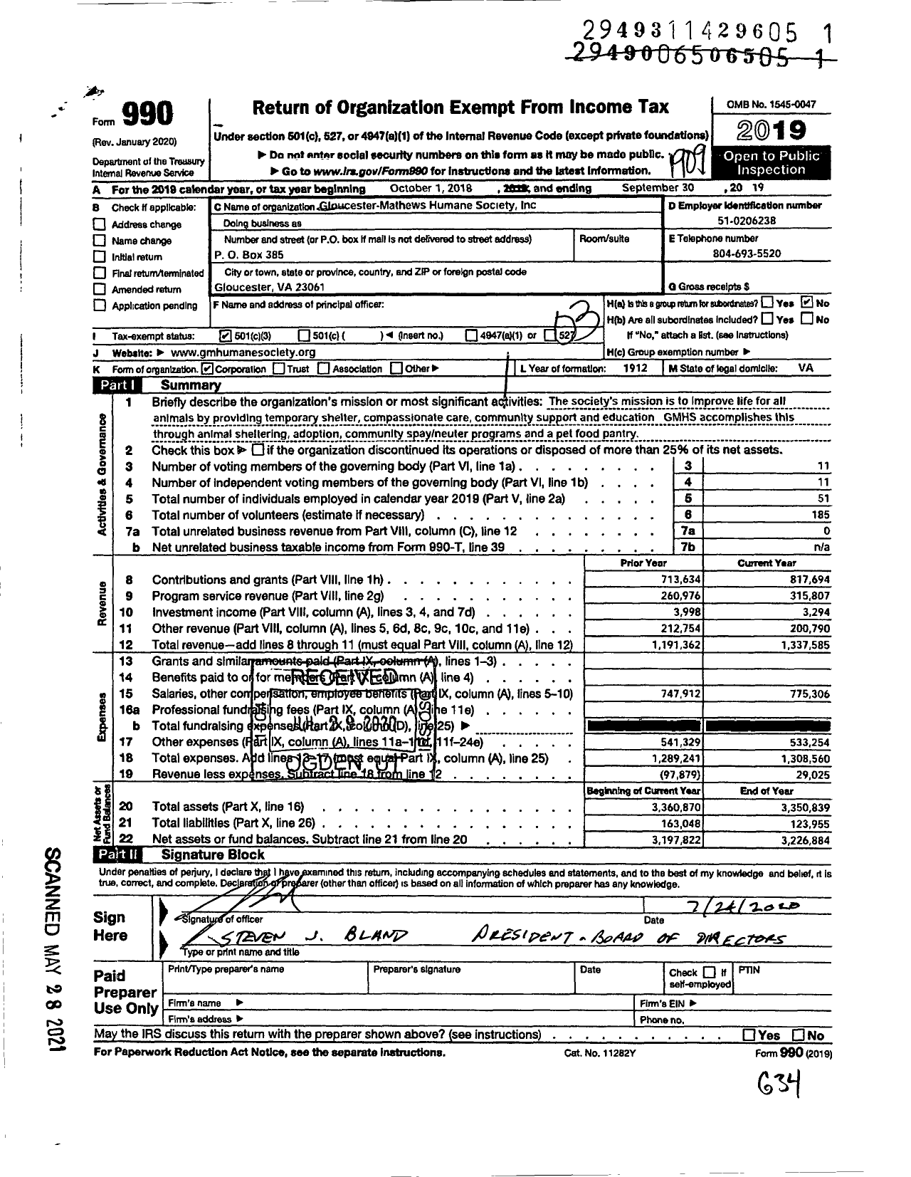 Image of first page of 2018 Form 990 for Gloucester-Mathews Humane Society (GMHS)