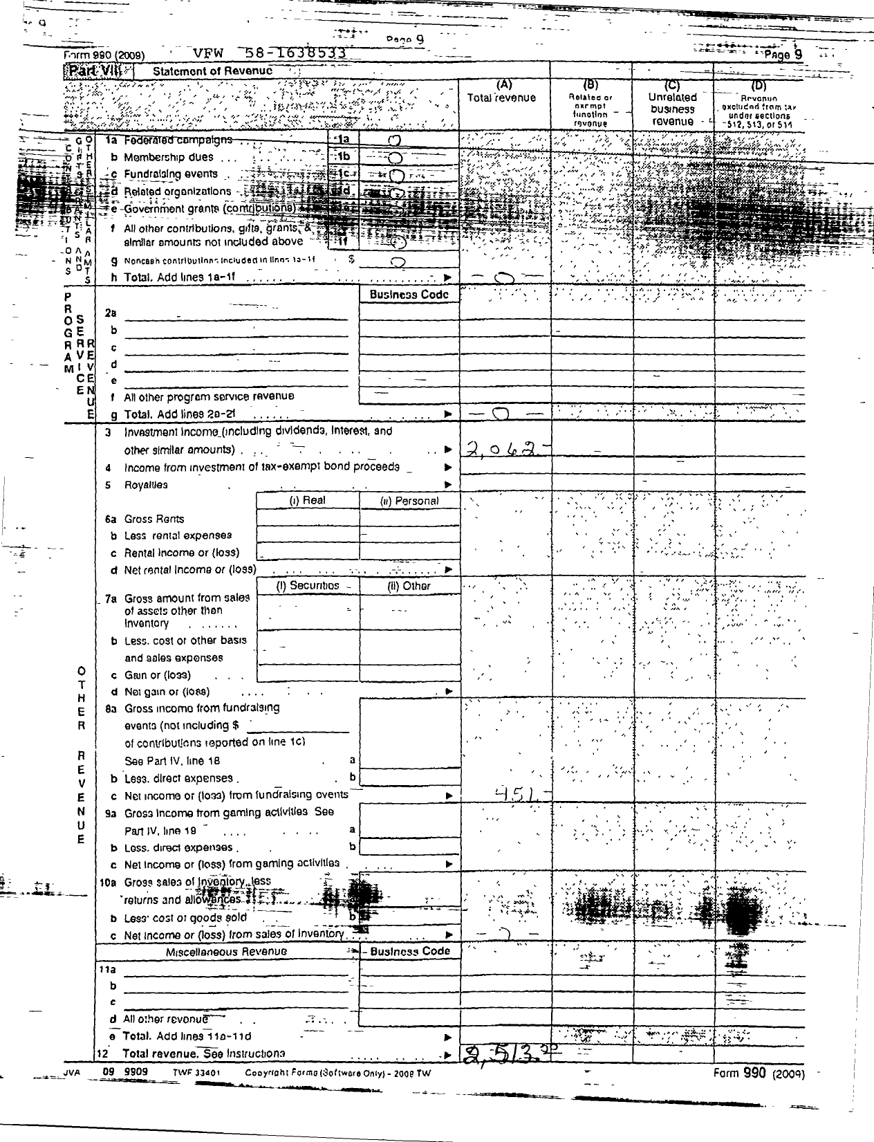 Image of first page of 2009 Form 990R for Post 5659 of the Veterans of Foreign Wars