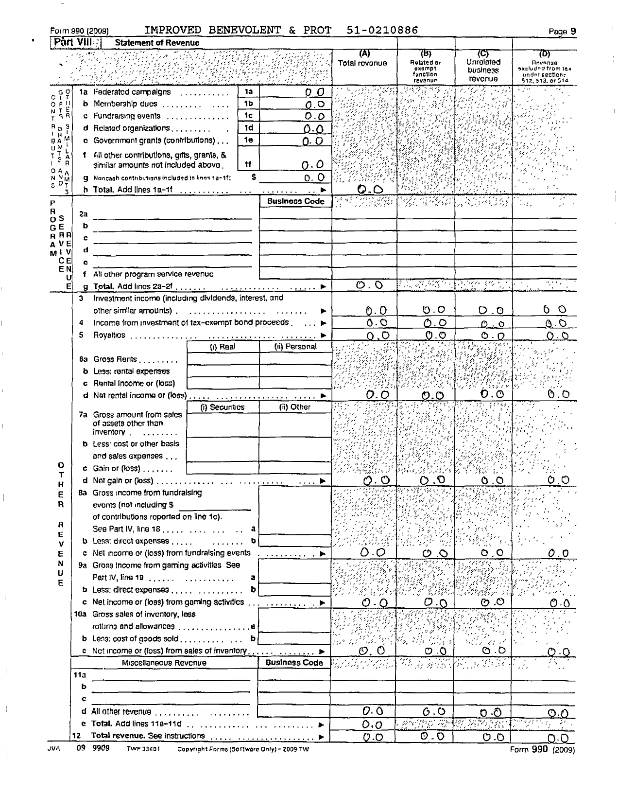 Image of first page of 2009 Form 990OR for Improved Benevolent and Protective Order of Elks of the World - Rosebud Temple 297