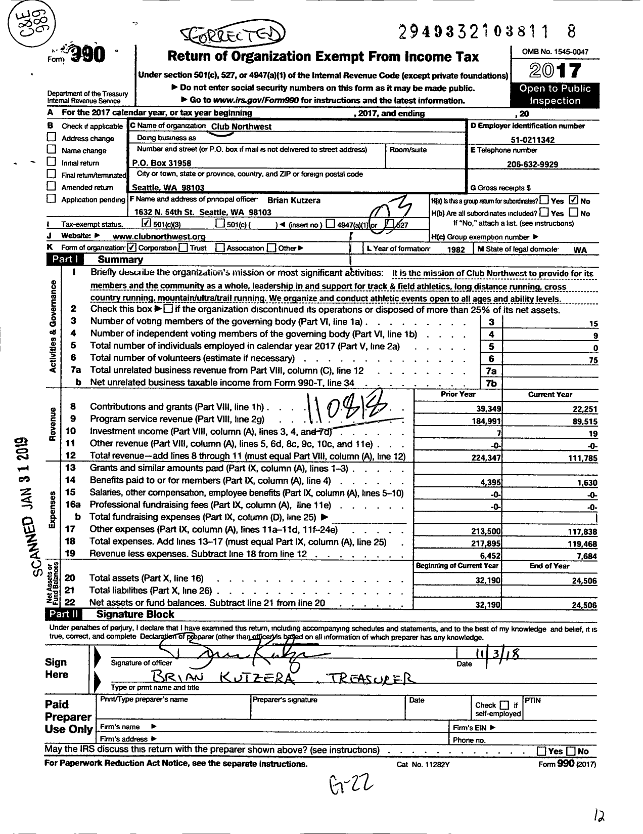 Image of first page of 2017 Form 990 for Club Northwest