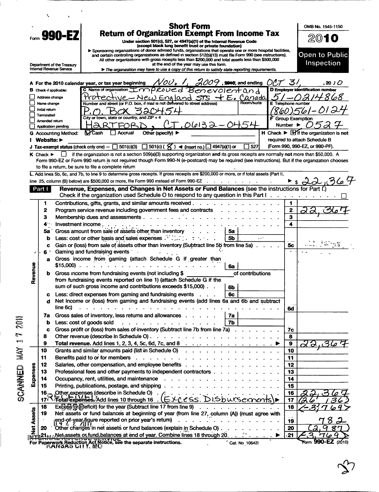 Image of first page of 2009 Form 990EO for Improved Benevolent and Protective Order of Elks of the World - Ne STS & E Cananda