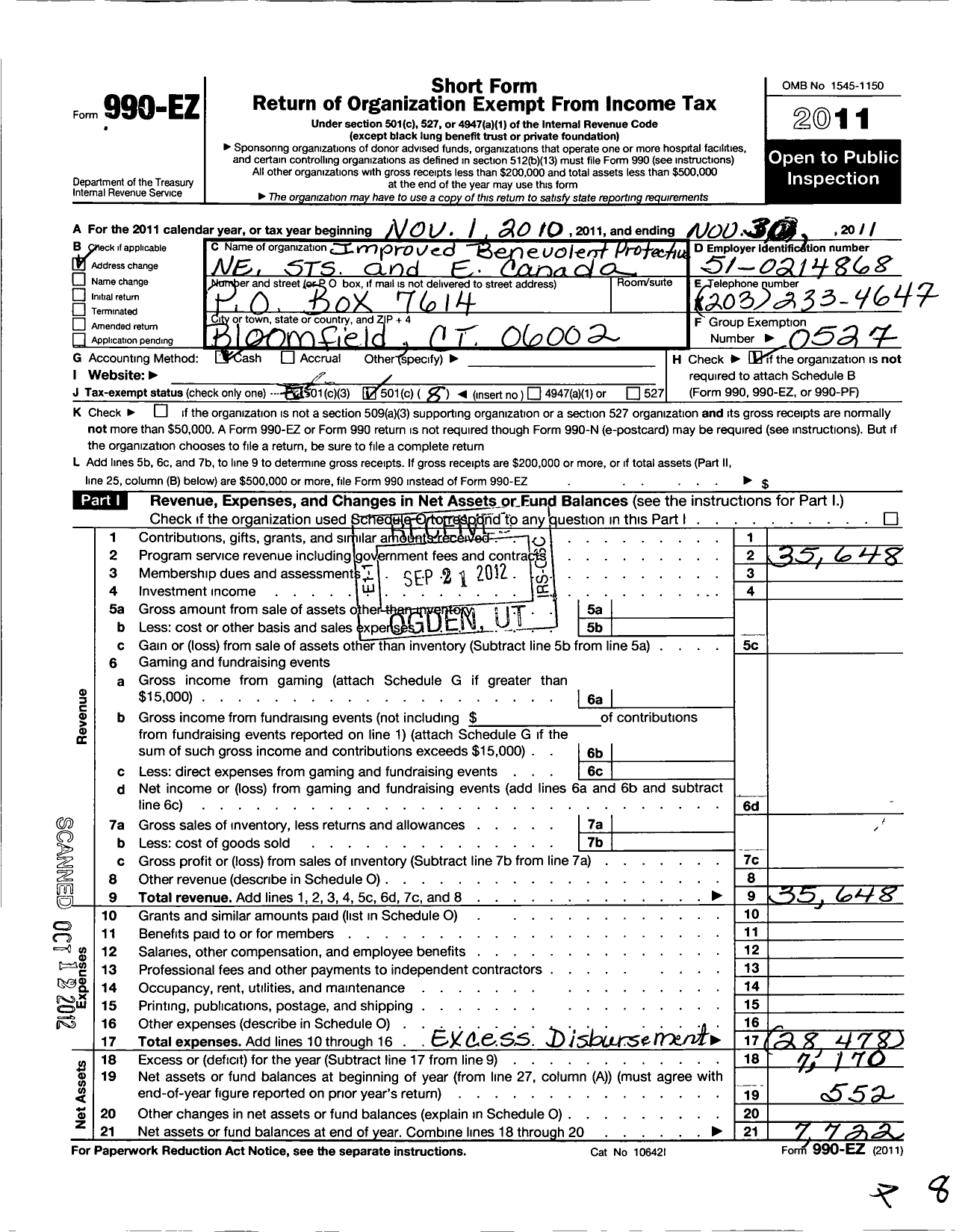 Image of first page of 2010 Form 990EO for Improved Benevolent and Protective Order of Elks of the World - Ne STS & E Cananda