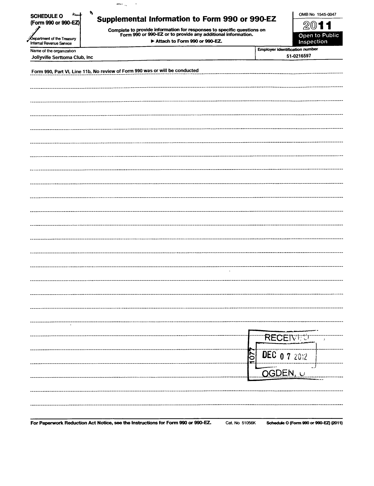 Image of first page of 2011 Form 990R for Sertoma - 10915 Jollyville Sertoma Club