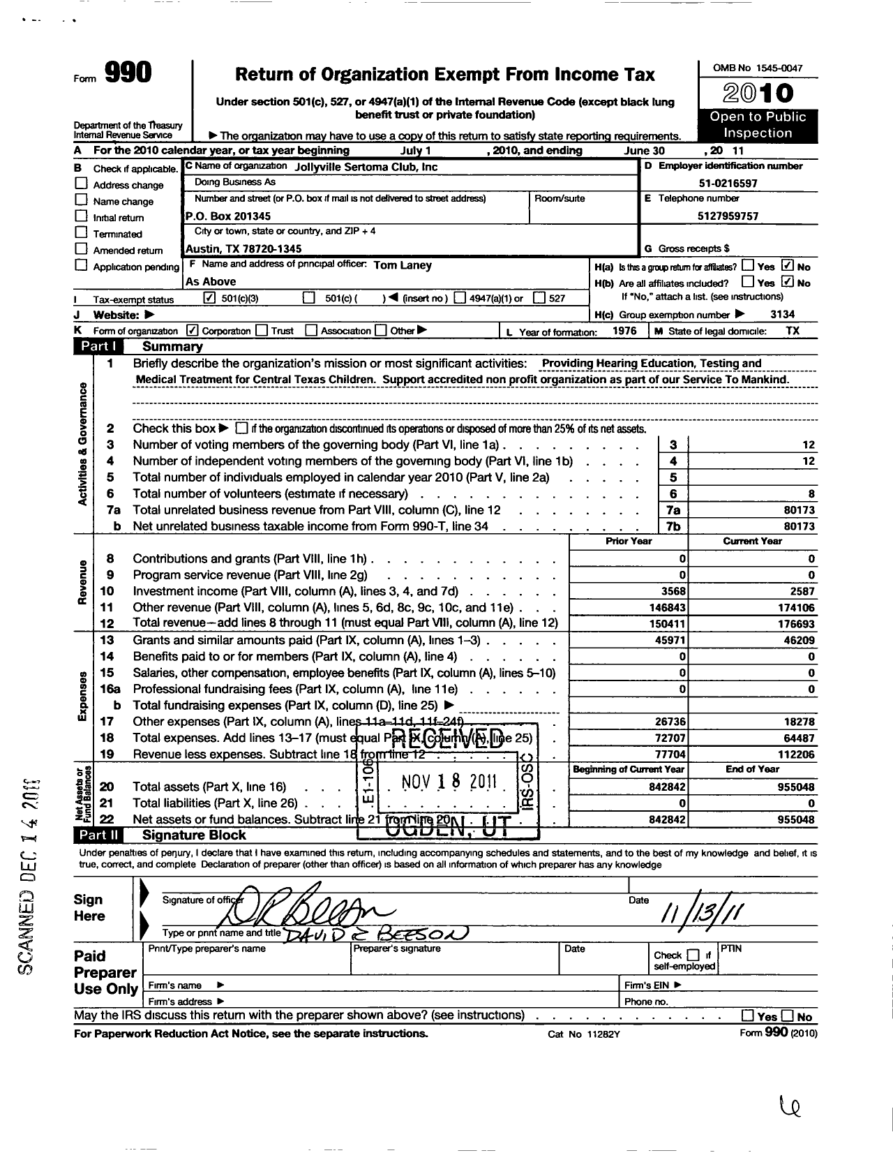 Image of first page of 2010 Form 990 for Sertoma - 10915 Jollyville Sertoma Club