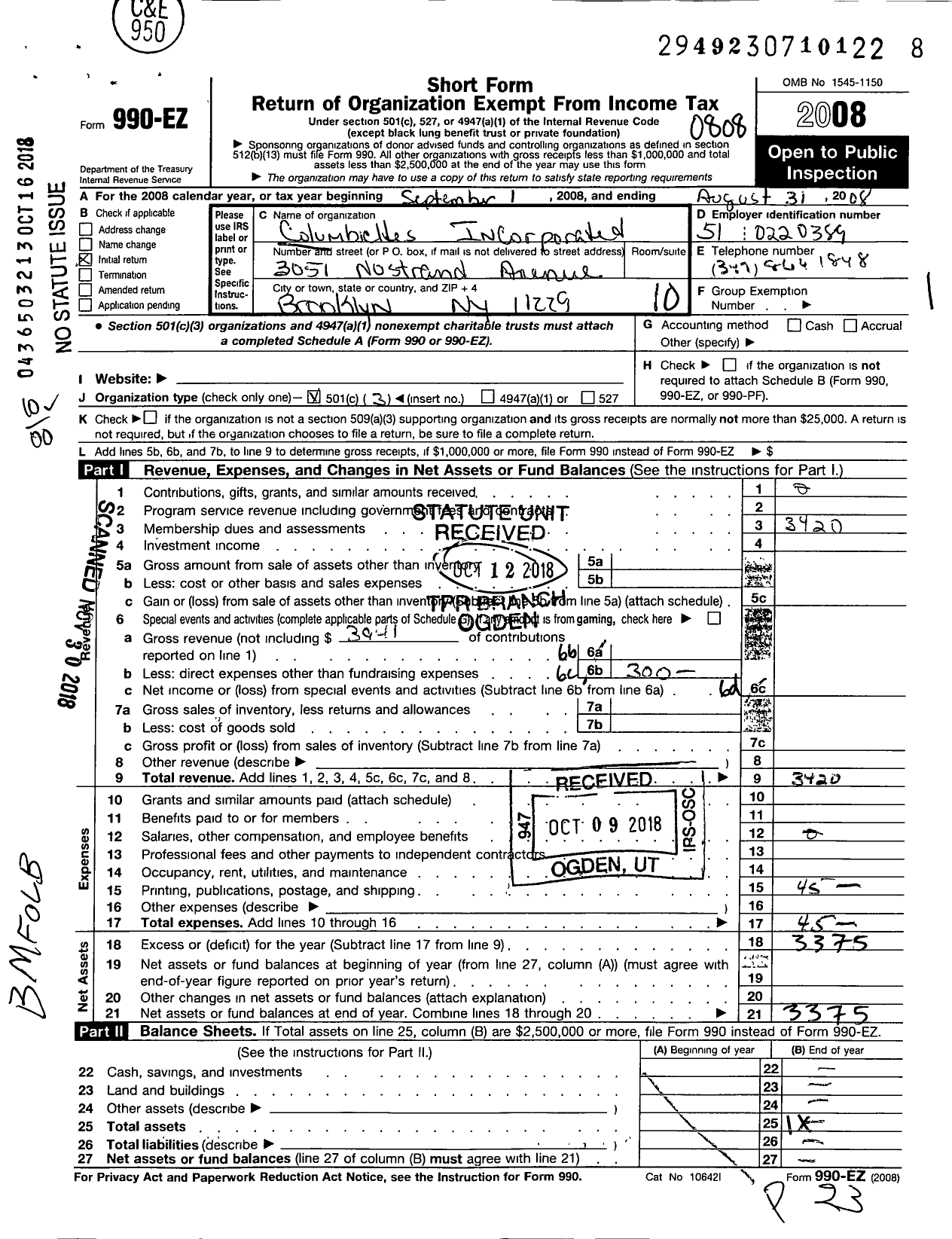 Image of first page of 2007 Form 990EO for Columbiettes - 126 Columbus Columbiettes