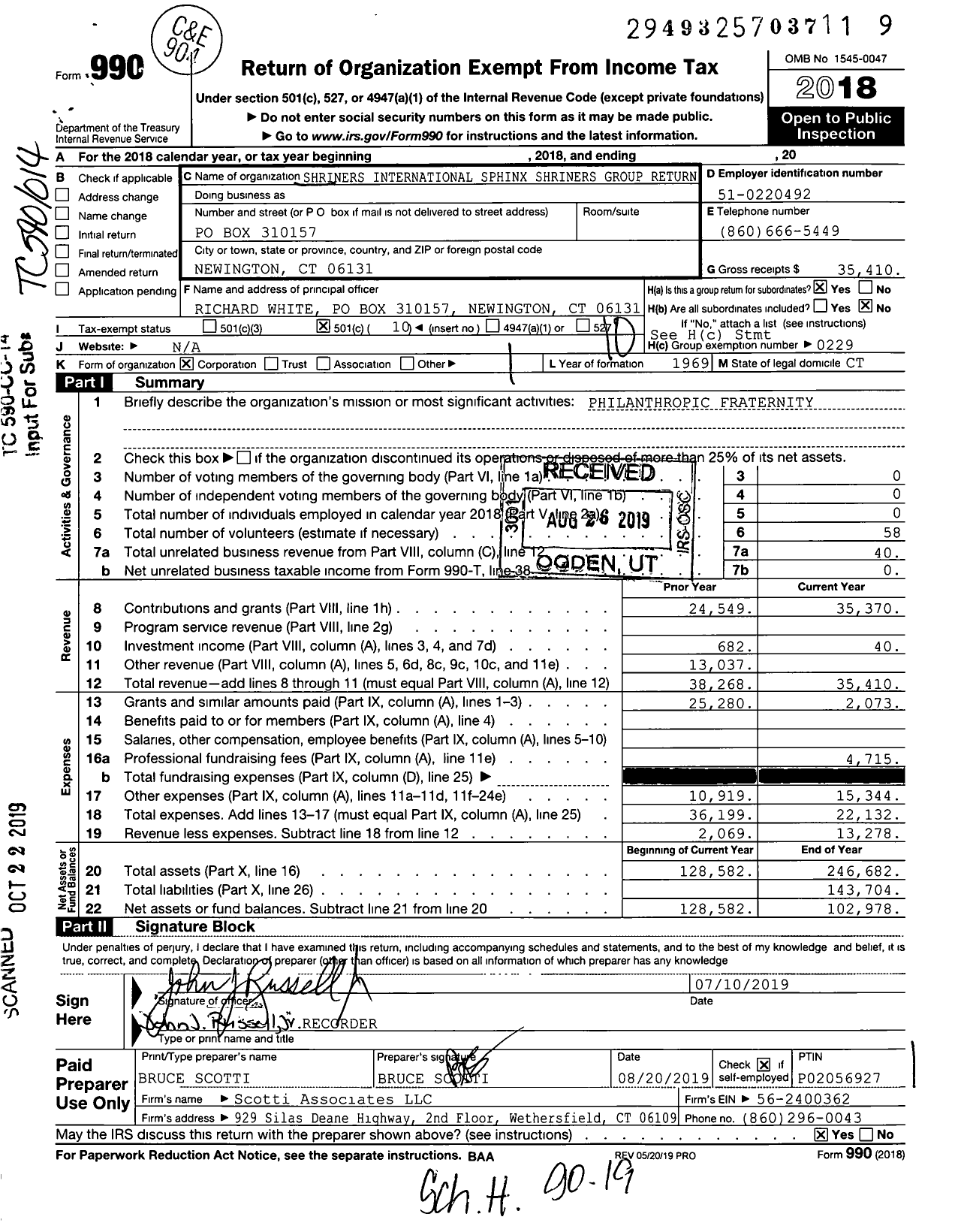 Image of first page of 2018 Form 990O for Sphinx Temple Group Return