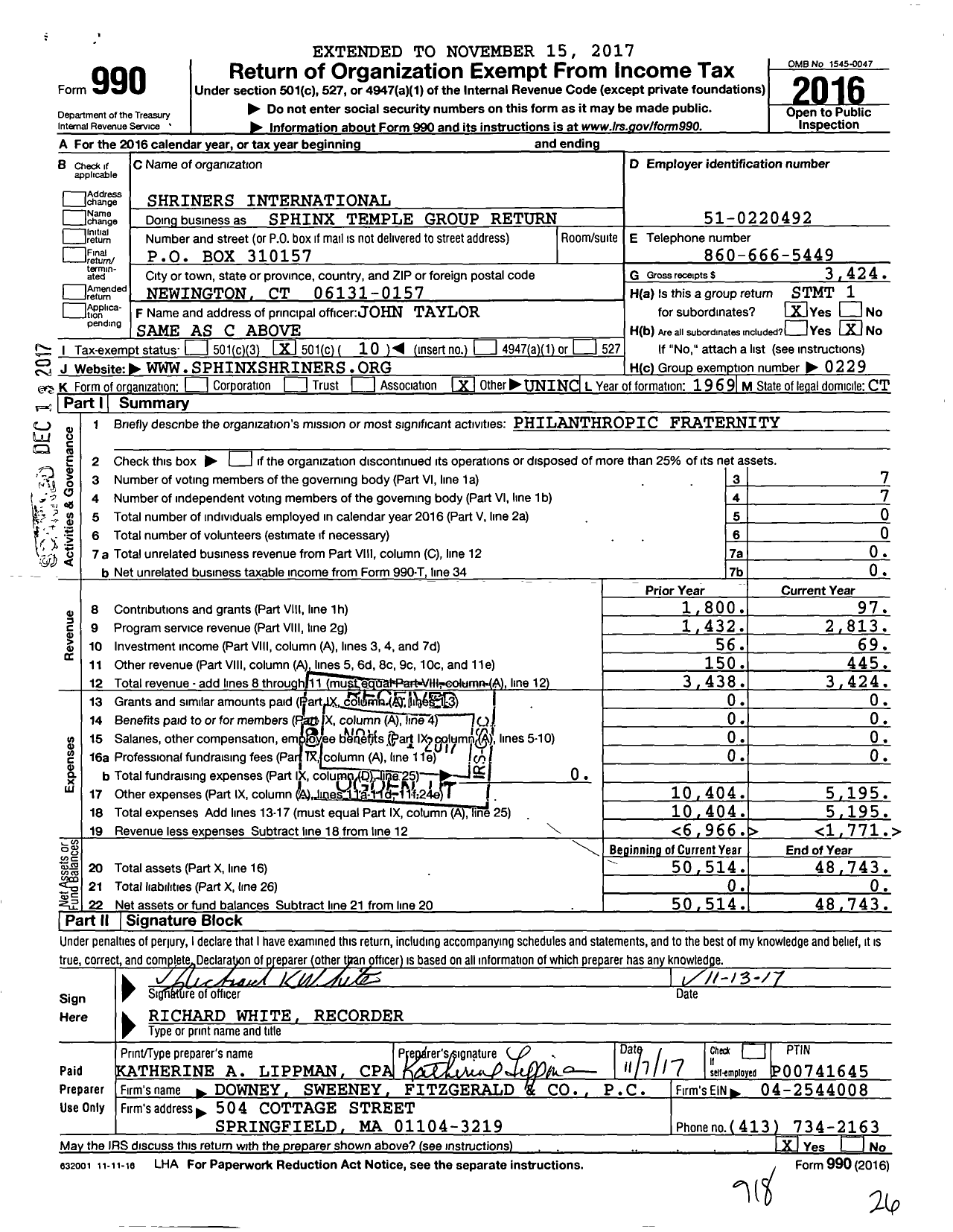 Image of first page of 2016 Form 990O for Sphinx Temple Group Return