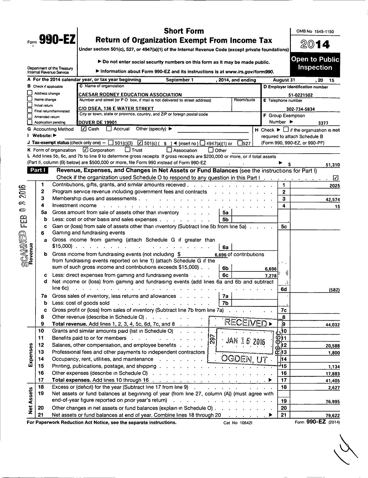 Image of first page of 2014 Form 990EO for Delaware State Education Association / Caesar Rodney Education Association