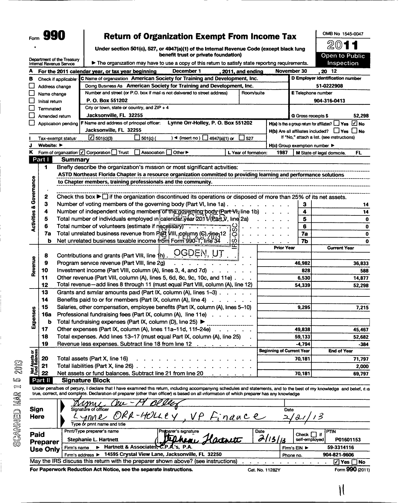 Image of first page of 2011 Form 990 for American Society for Training and Development / Northeast Florida Chapter