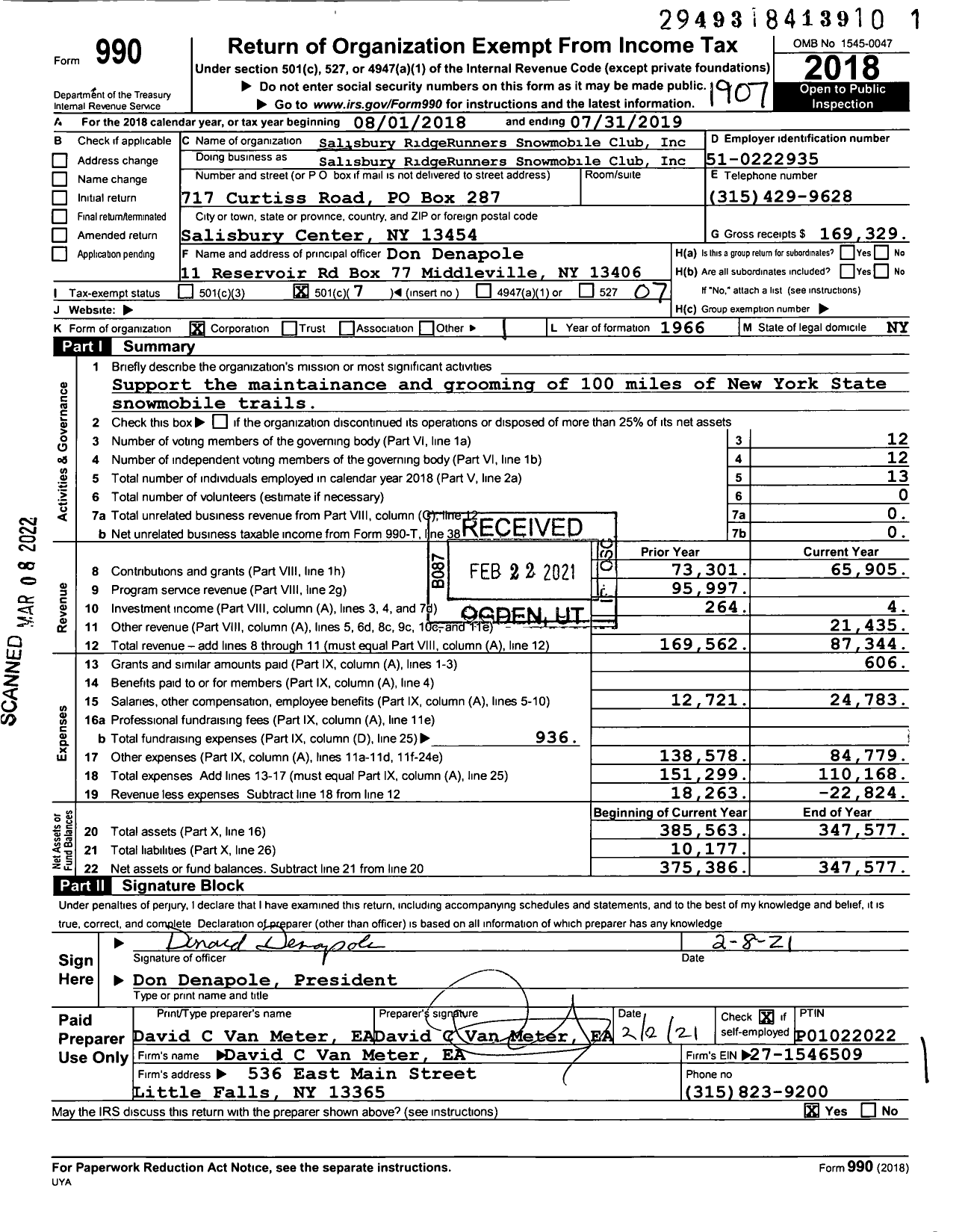 Image of first page of 2018 Form 990O for Salisbury Ridgerunners