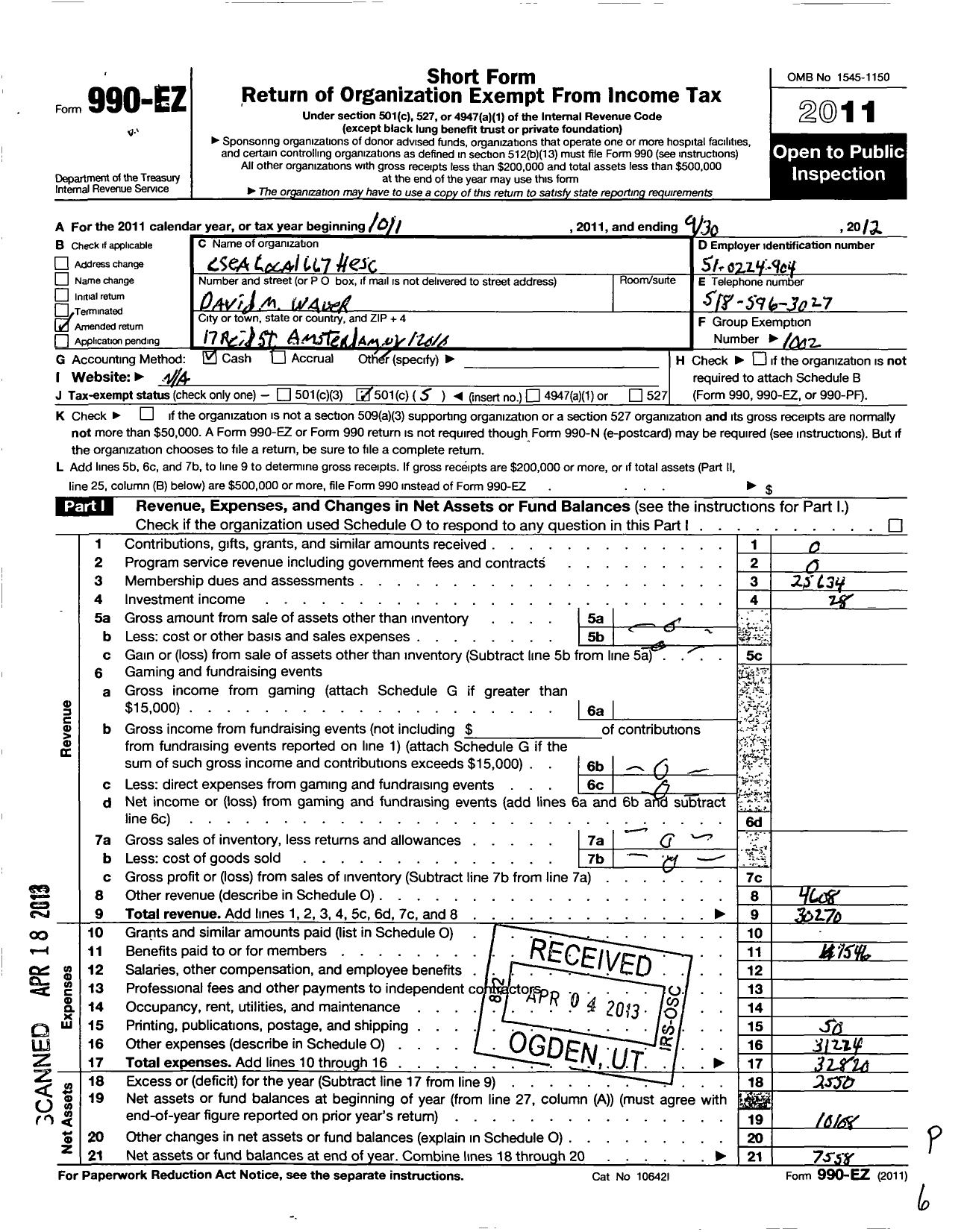 Image of first page of 2011 Form 990EO for Civil Service Employees Association - 0667 Nys Higher Education Services