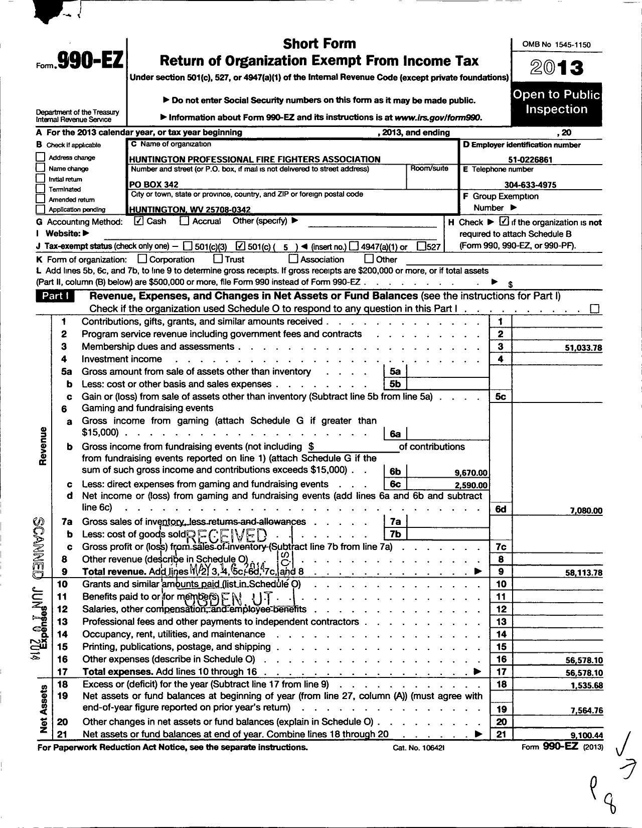 Image of first page of 2013 Form 990EO for International Association of Fire Fighters - L0289 Huntington