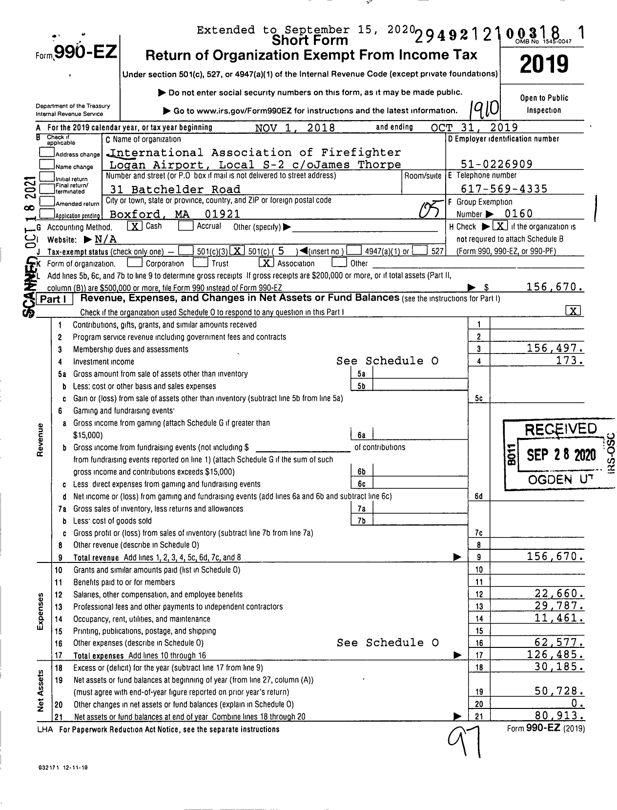 Image of first page of 2018 Form 990EO for International Association of Fire Fighters - S0002 Massachusetts Port Authority