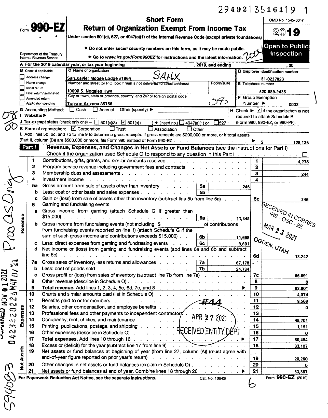 Image of first page of 2019 Form 990EO for Loyal Order of Moose - 1964