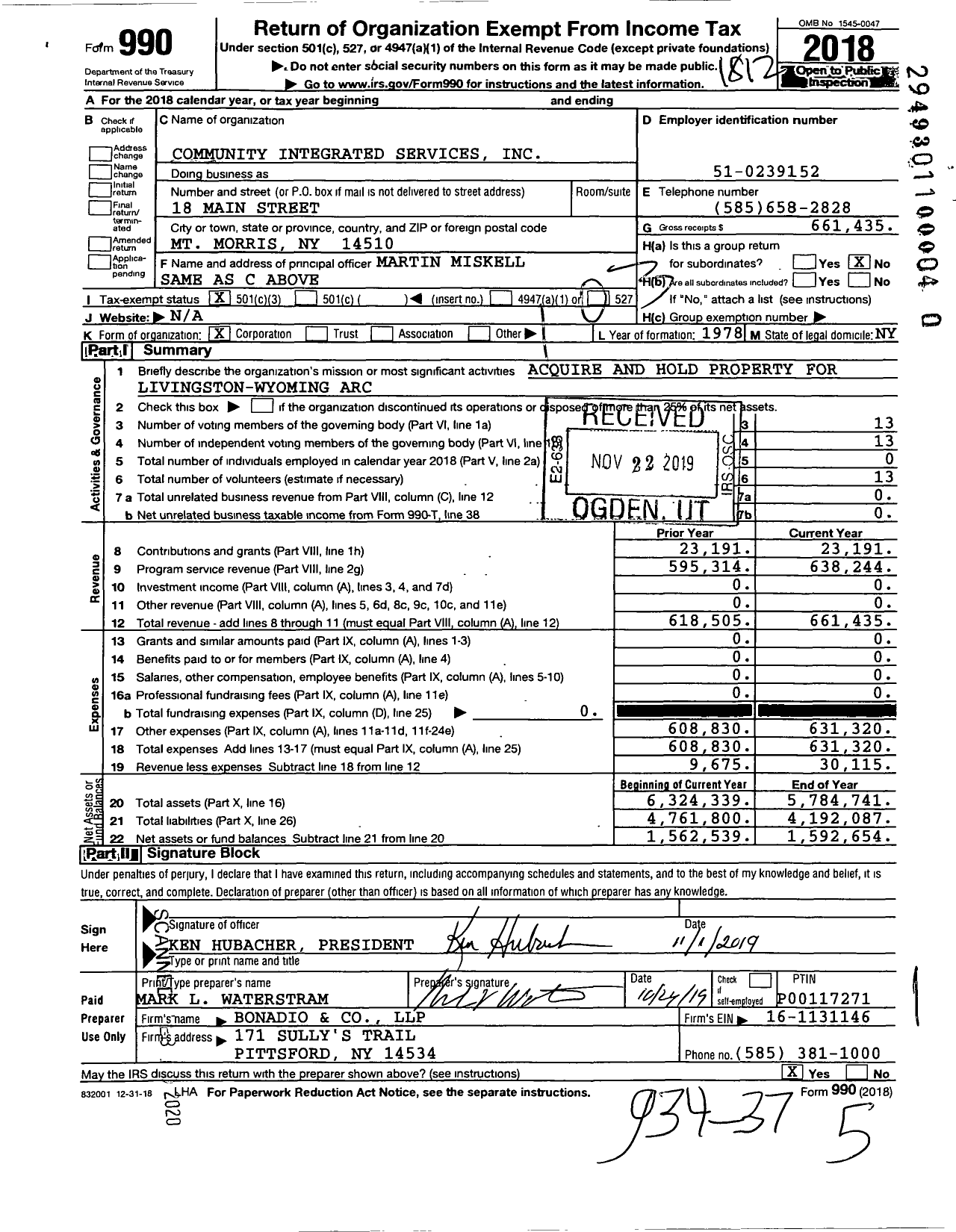 Image of first page of 2018 Form 990 for Community Integrated Services
