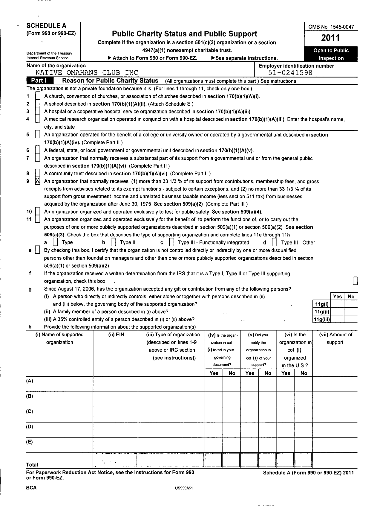 Image of first page of 2011 Form 990 for Native Omahans Club