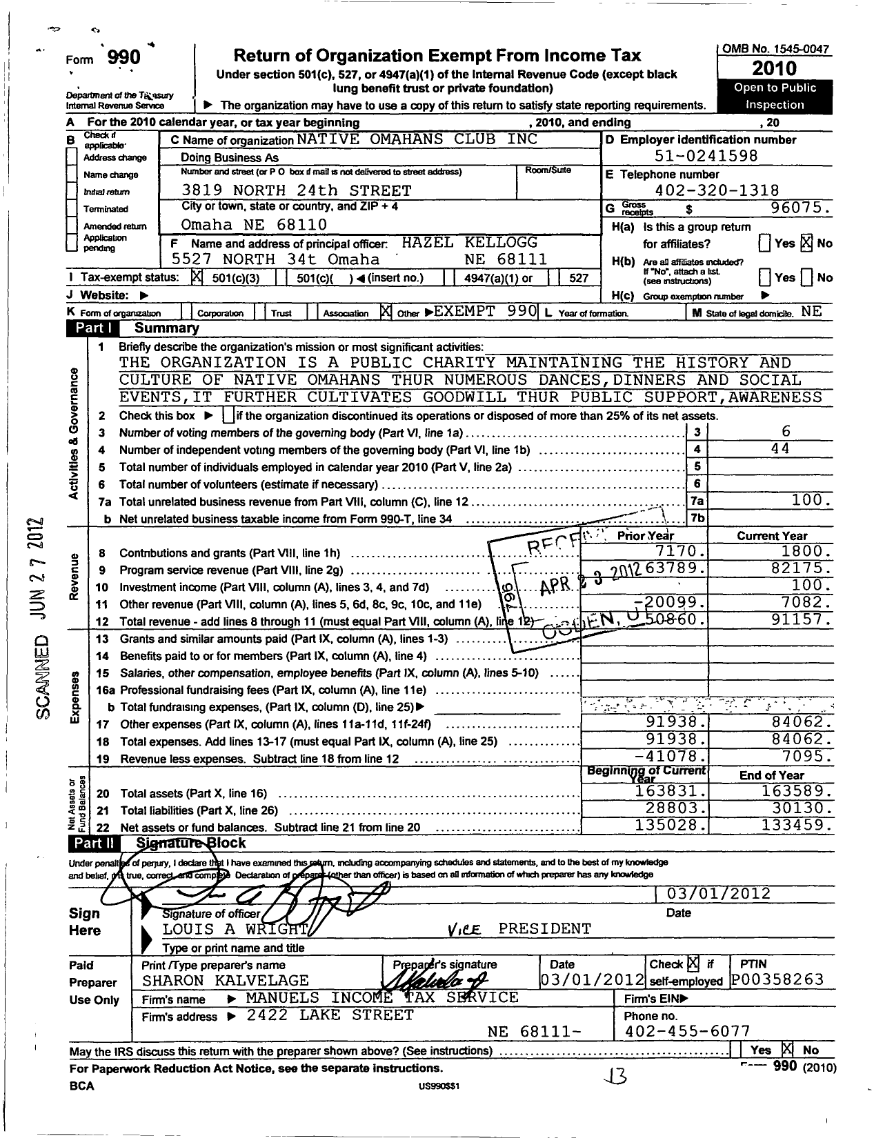 Image of first page of 2010 Form 990 for Native Omahans Club