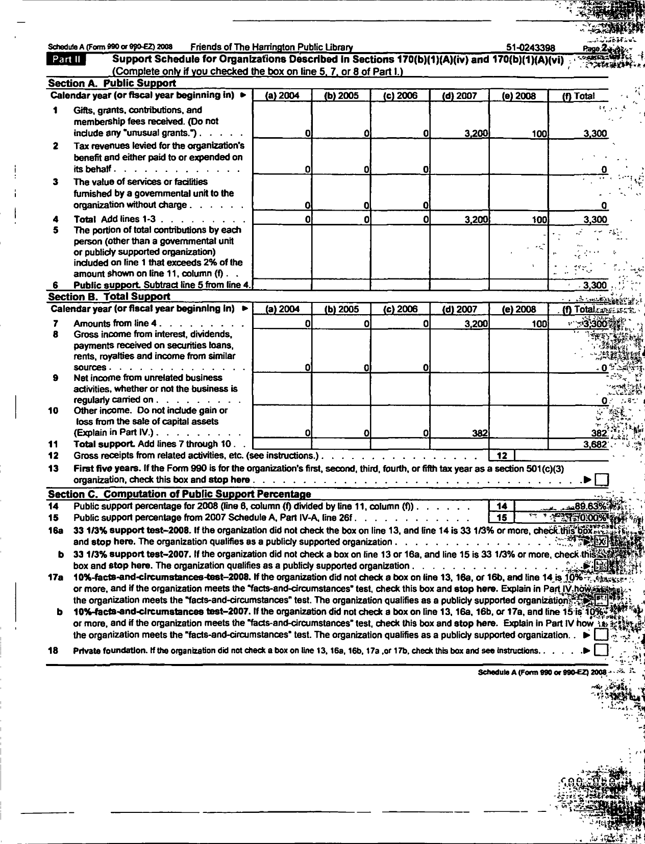 Image of first page of 2008 Form 990ER for Friends of the Harrington Public Library