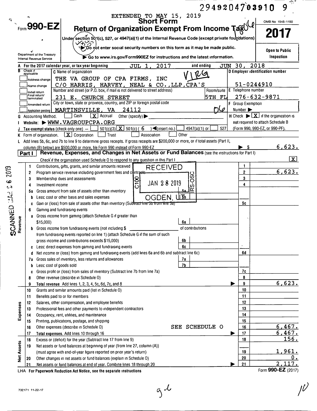 Image of first page of 2017 Form 990EO for The Va Group of CPA Firms