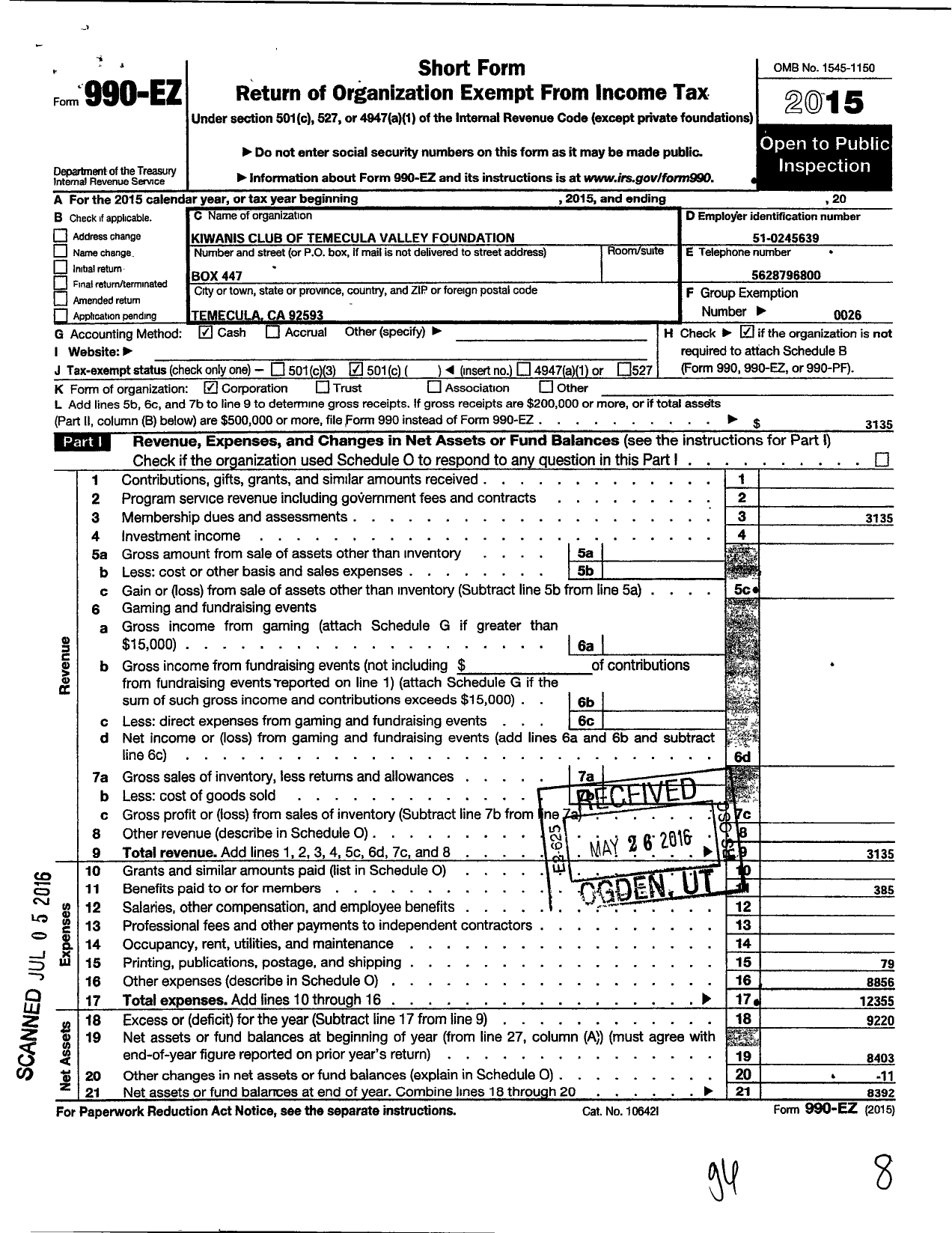 Image of first page of 2015 Form 990EO for Kiwanis International