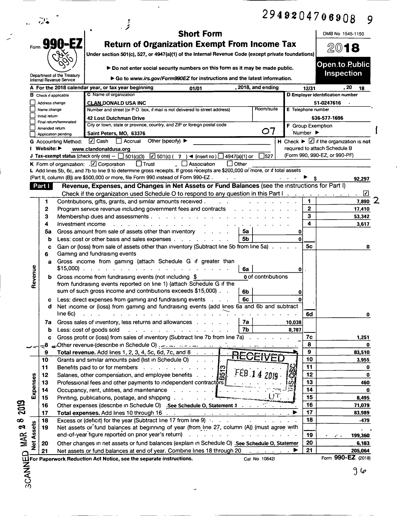 Image of first page of 2018 Form 990EO for Clan Donald USA