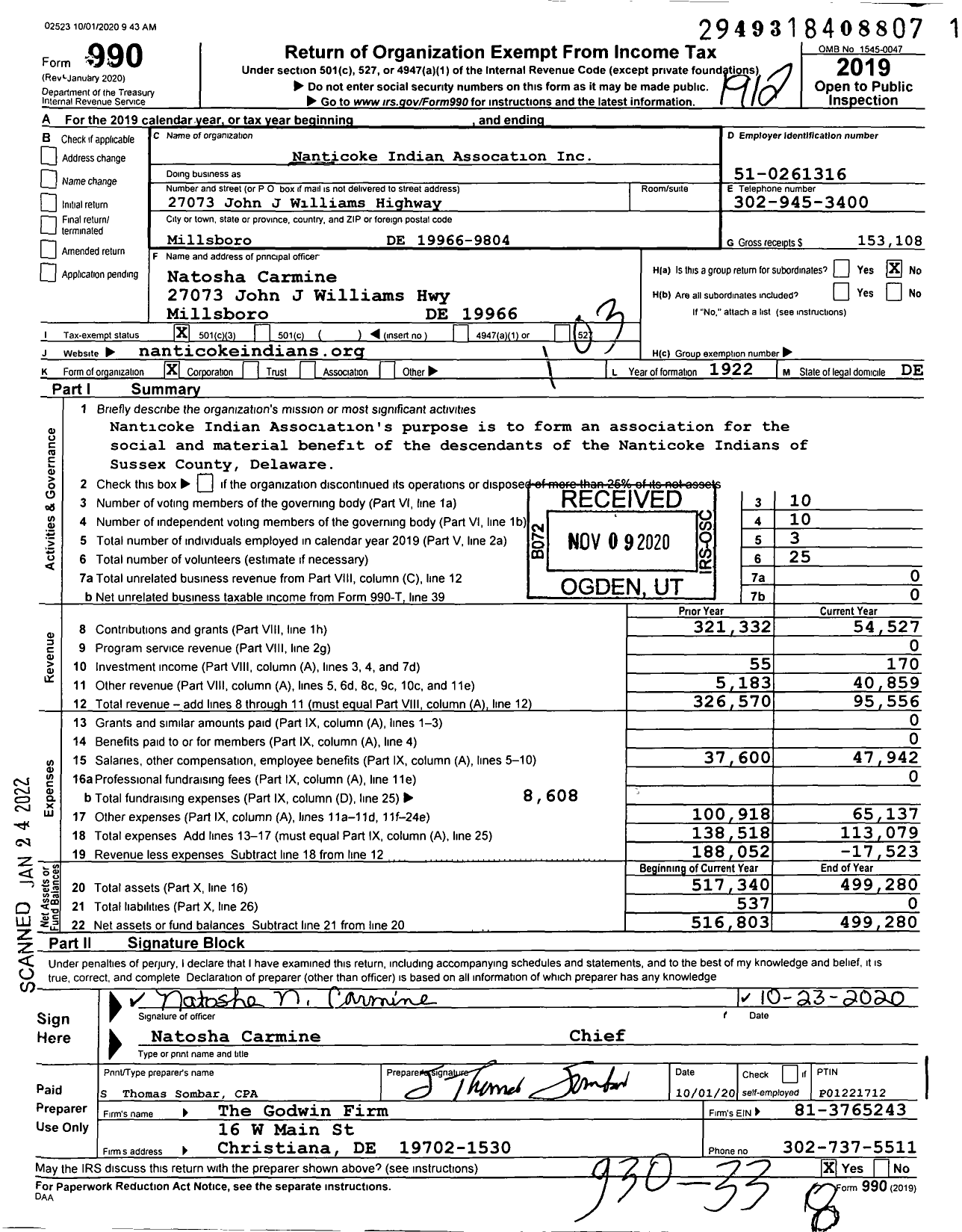 Image of first page of 2019 Form 990 for Nanticoke Indian Assocation