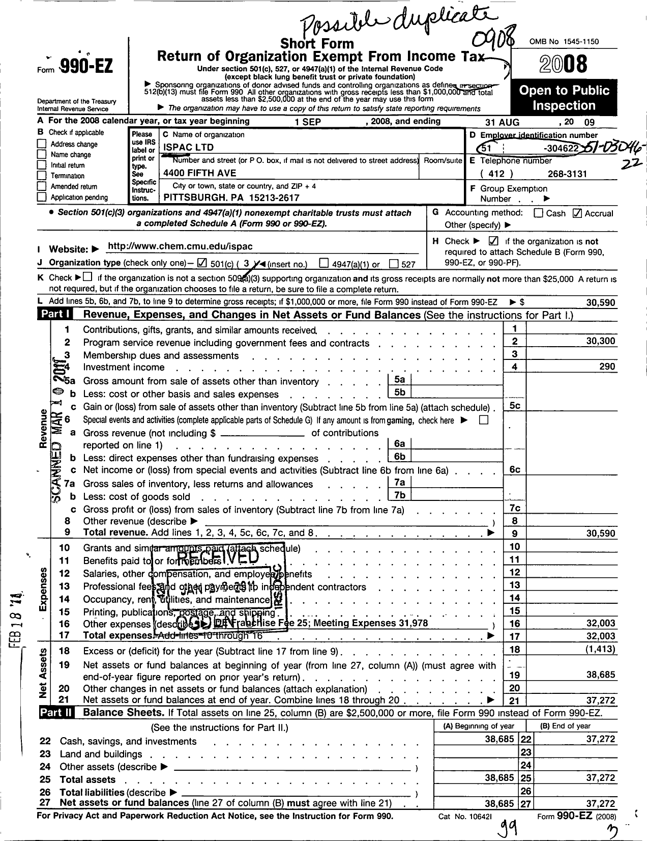 Image of first page of 2008 Form 990EZ for Ispac