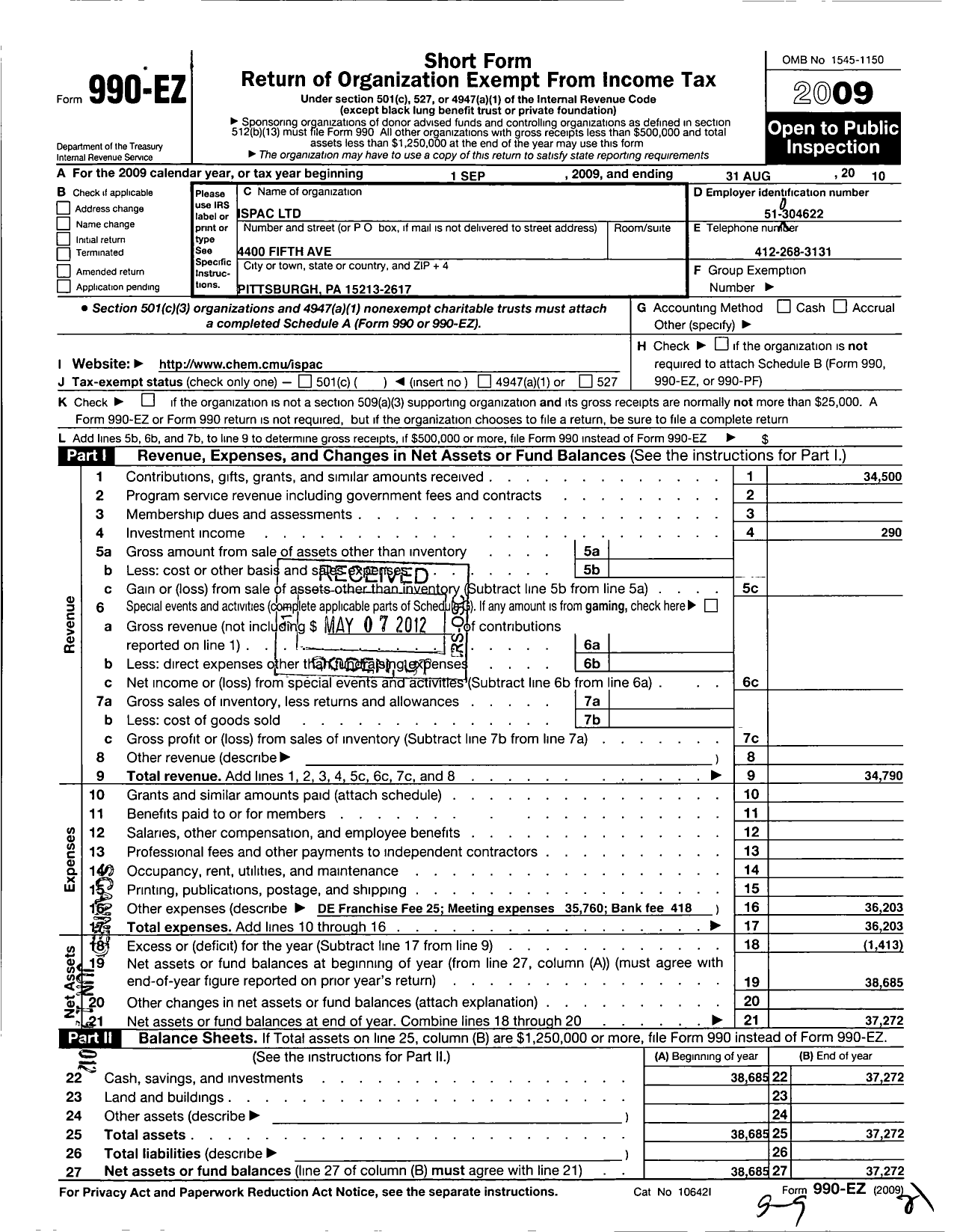 Image of first page of 2009 Form 990EO for Ispac