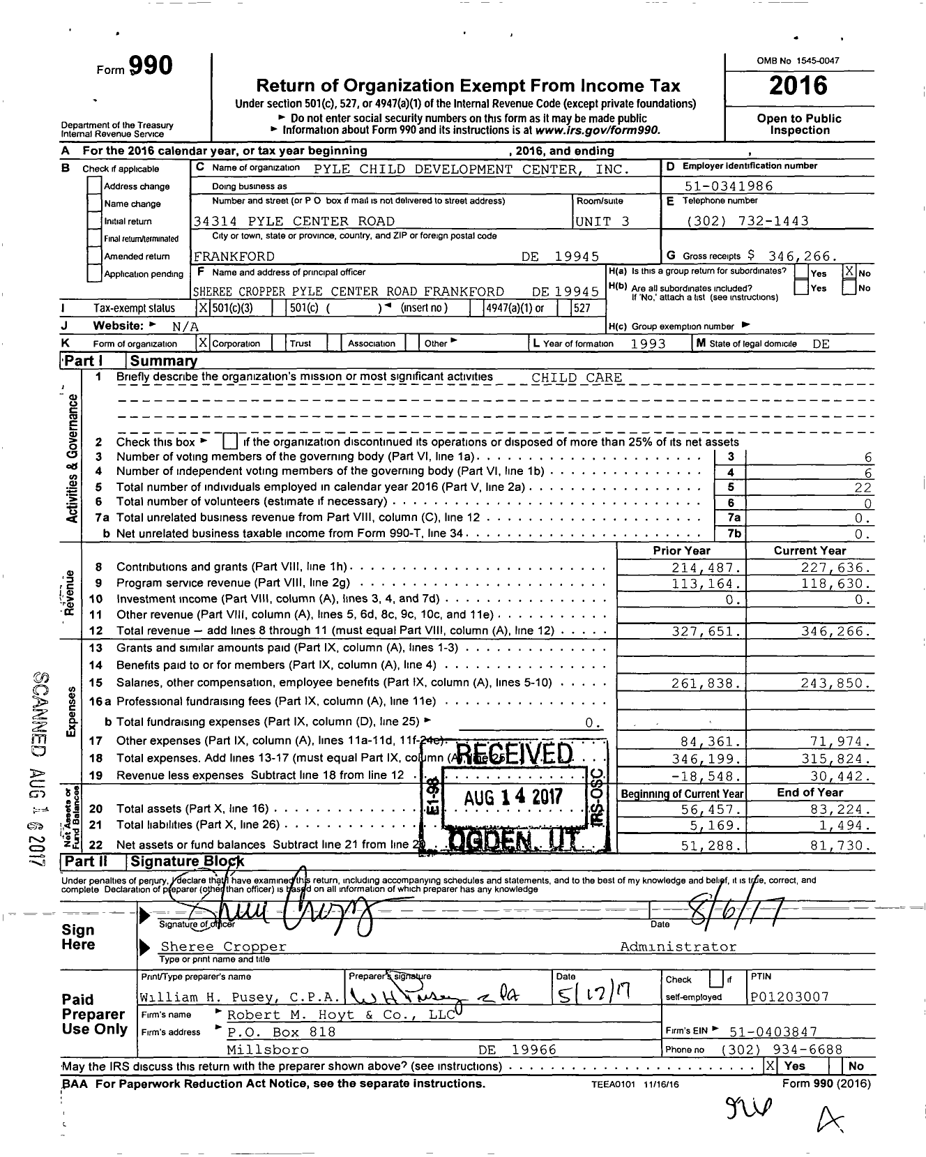 Image of first page of 2016 Form 990 for Pyle Child Development Center