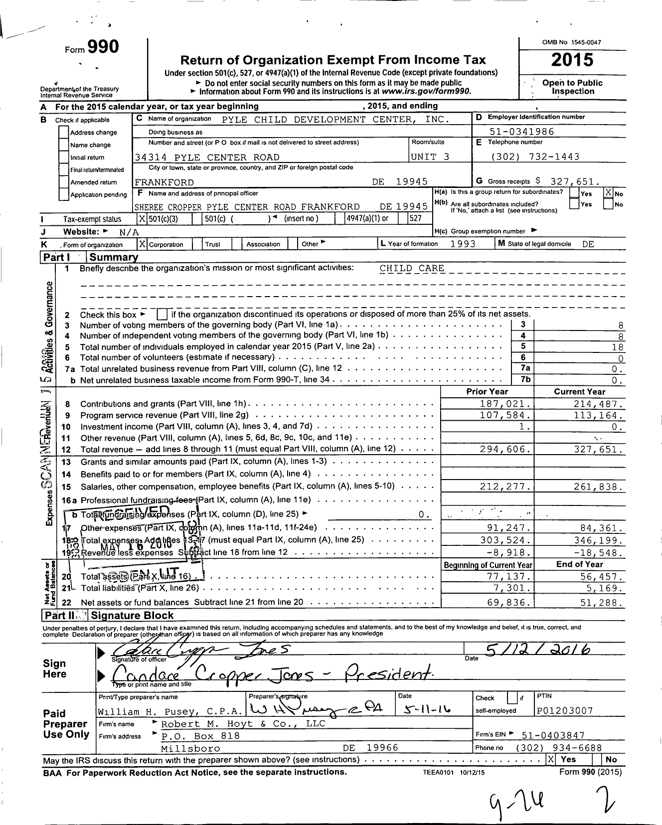 Image of first page of 2015 Form 990 for Pyle Child Development Center