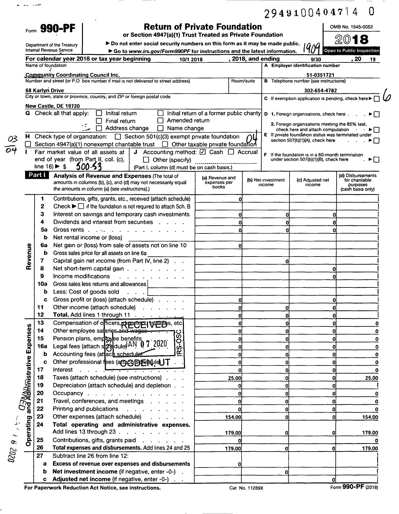 Image of first page of 2018 Form 990PR for Community Coordinating Council