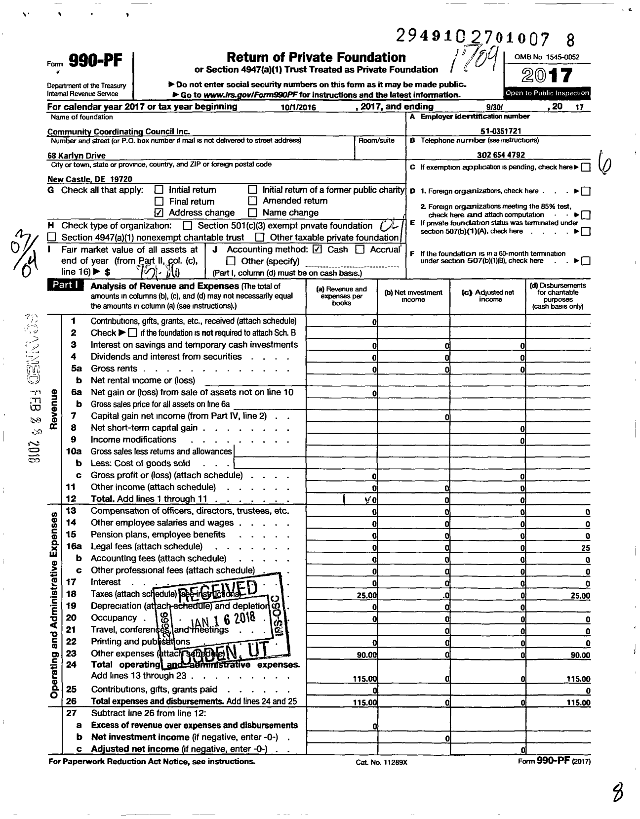 Image of first page of 2016 Form 990PF for Community Coordinating Council