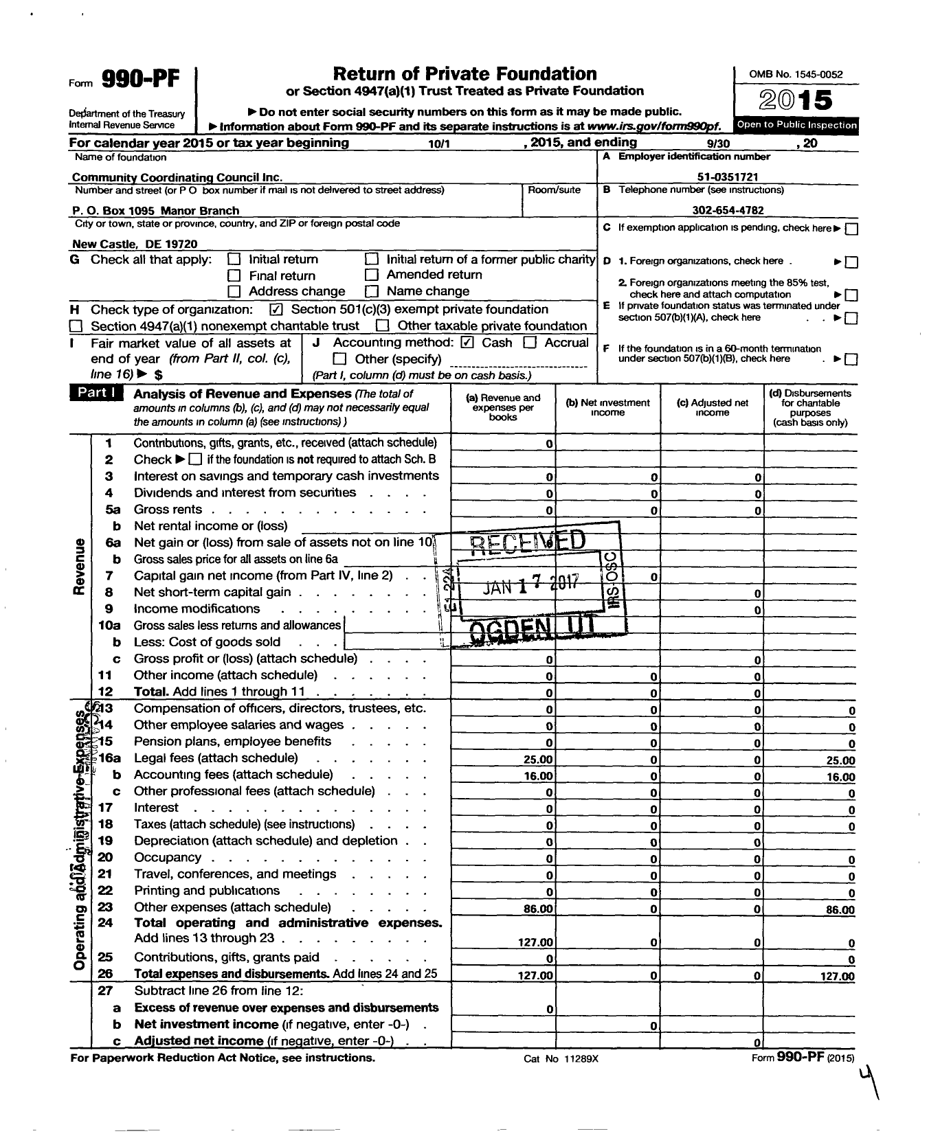 Image of first page of 2014 Form 990PF for Community Coordinating Council